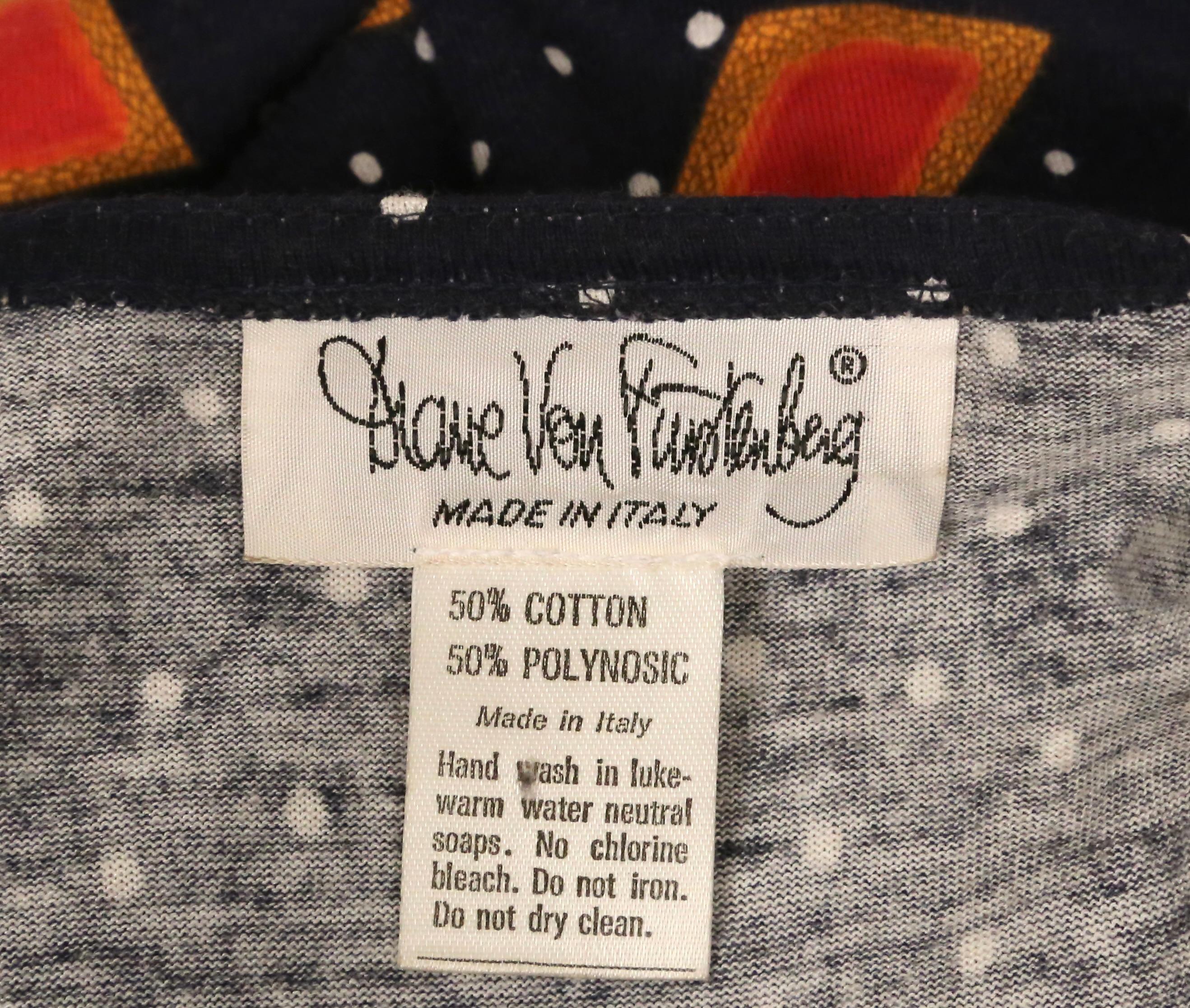 1980's DIANE VON FURSTENBERG navy blue abstract printed dress For Sale 3