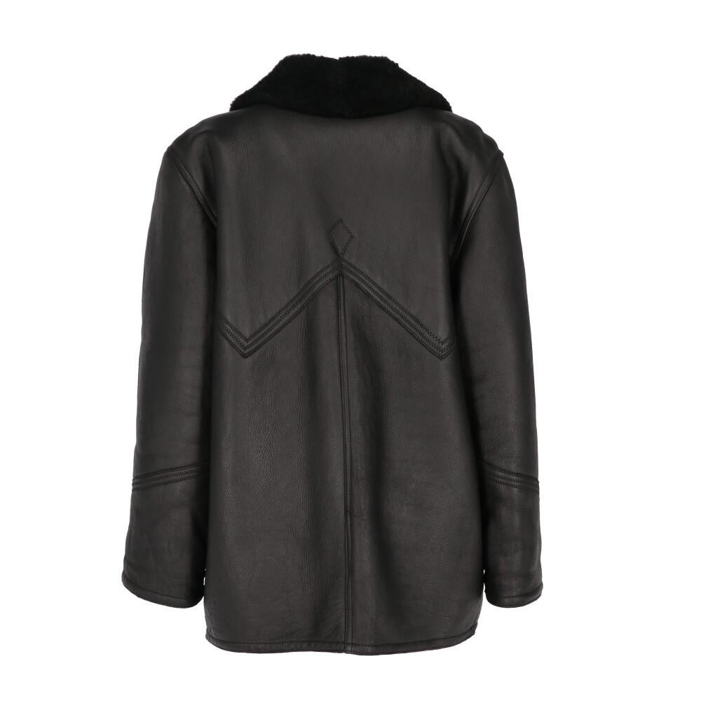 Black 1980s Dibi vintage black sheepskin jacket with black fur interior
