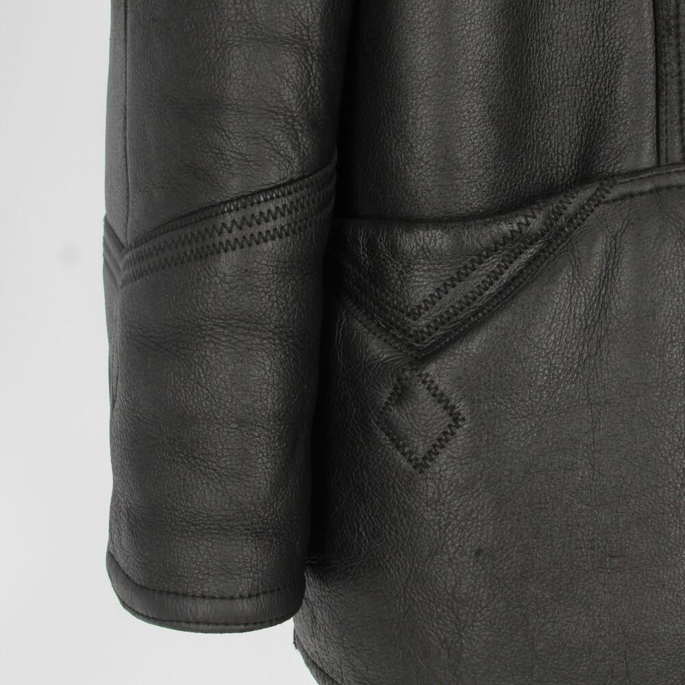 Women's or Men's 1980s Dibi vintage black sheepskin jacket with black fur interior