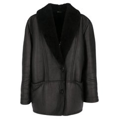 1980er Dibi Vintage-Jacke aus schwarzem Schafsleder mit schwarzem Pelz innen