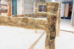 1980s Dining Table with Hammered Brass Frame and Glass Top