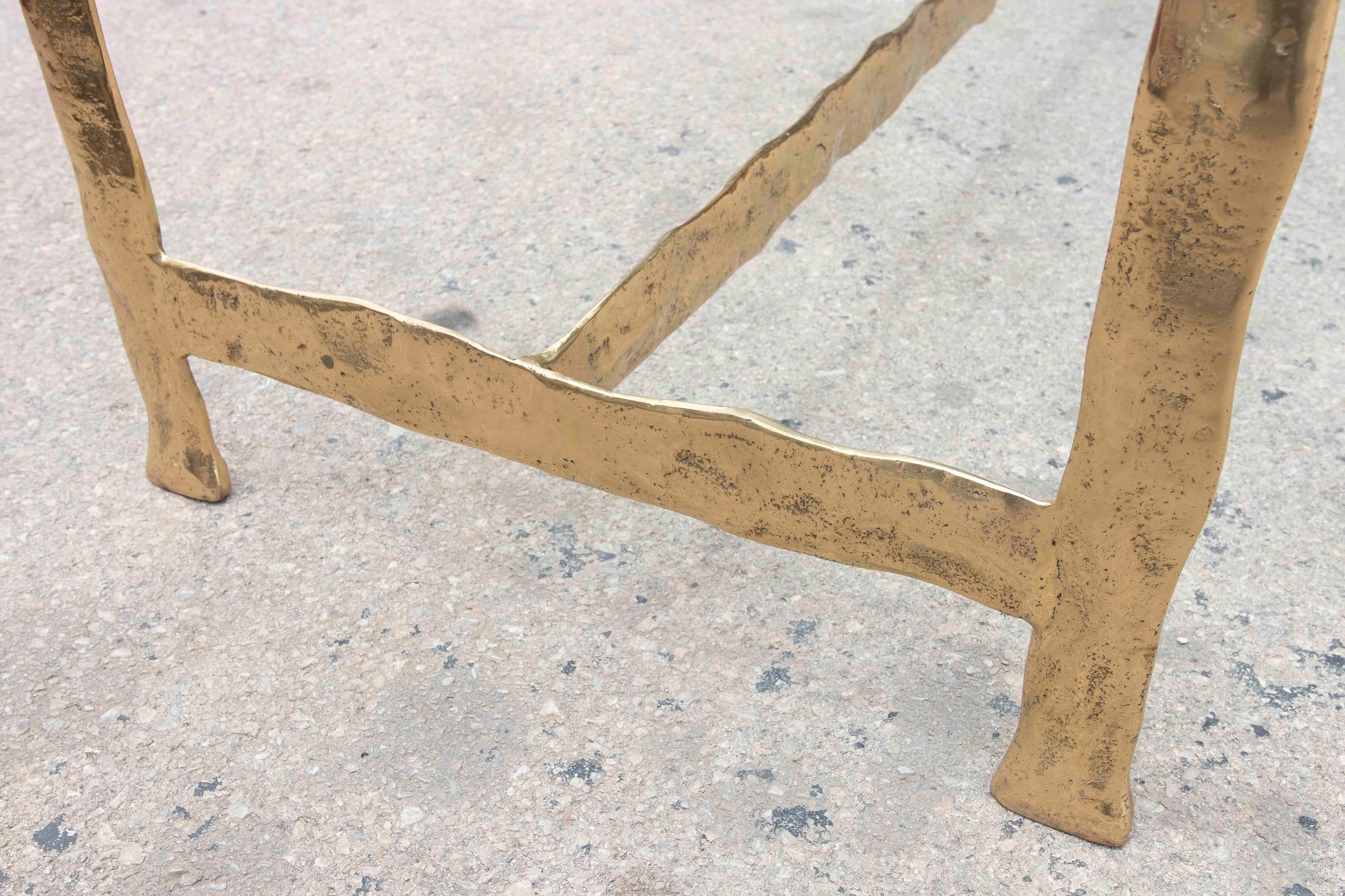 Spanish 1980s Dining Table with Hammered Brass Frame and Glass Top For Sale
