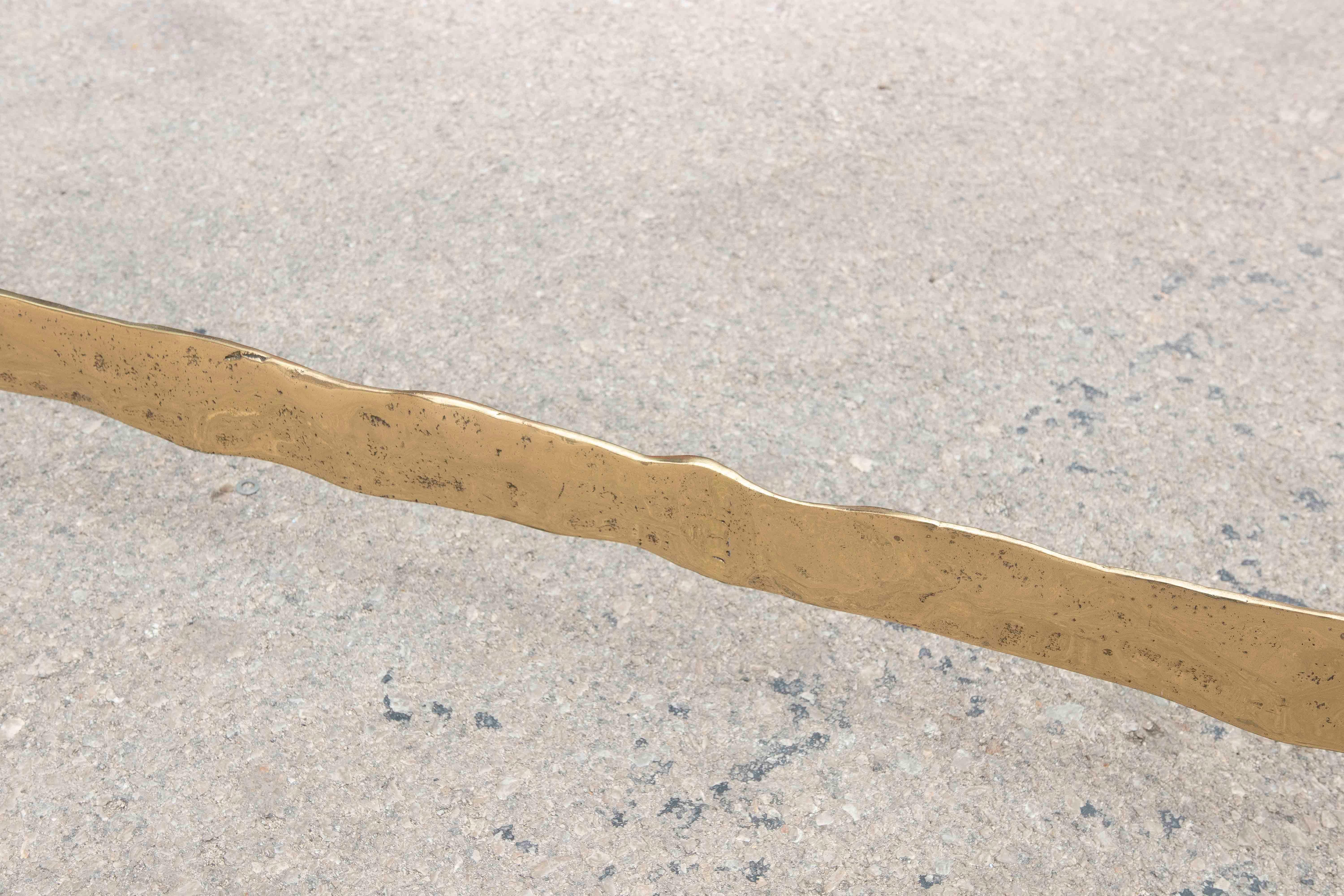 20th Century 1980s Dining Table with Hammered Brass Frame and Glass Top For Sale
