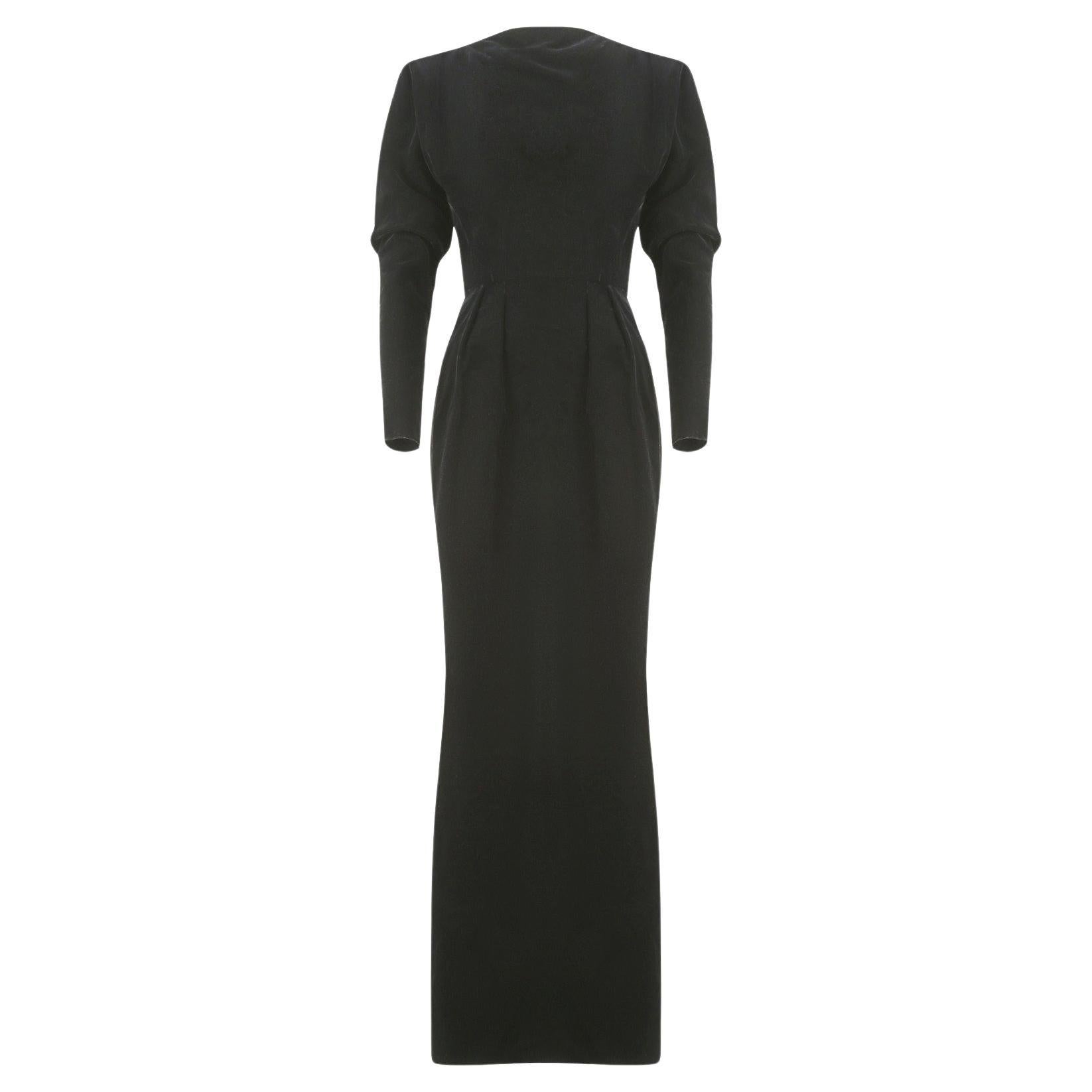 1980s Dior Attributed Haute Couture Black Velvet Dress For Sale