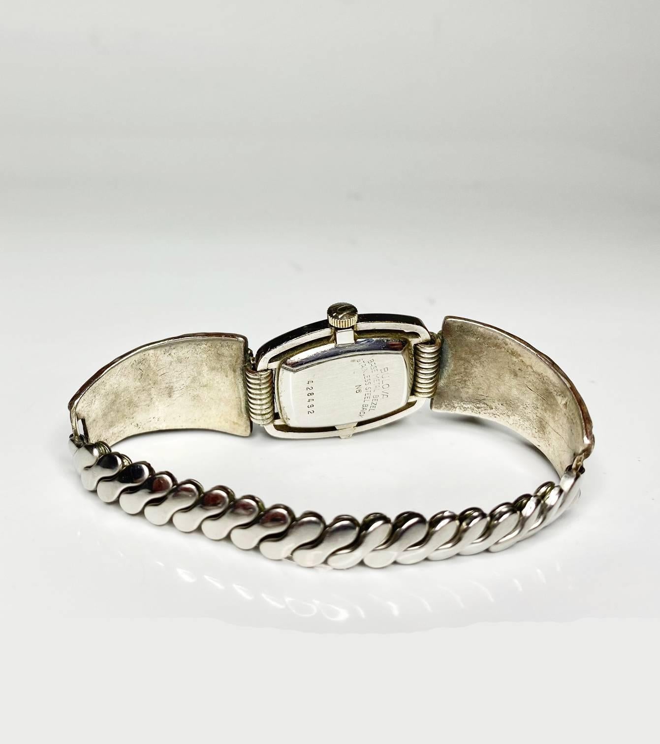 Women's or Men's 1980s Dior Bulova Western Silver Ban Mechanical Wristwatch
