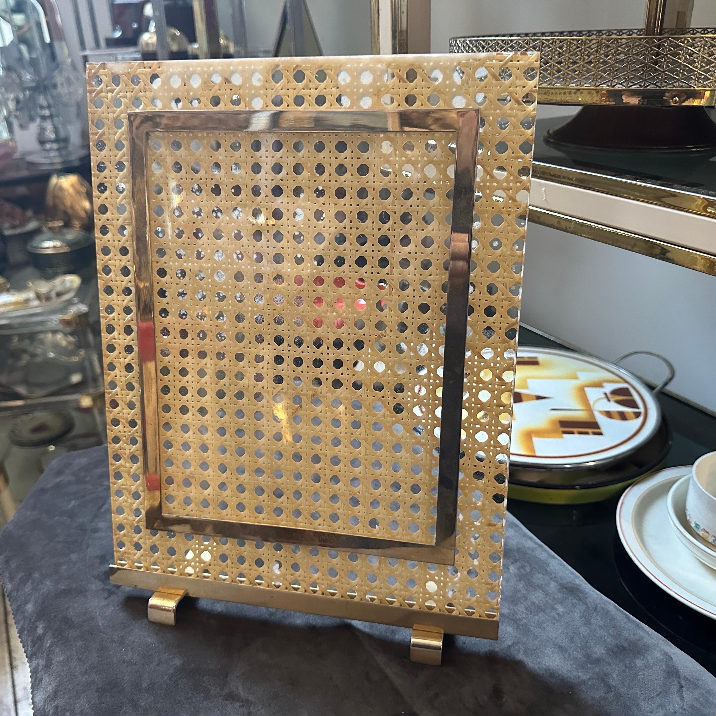 French 1980s Dior Home Modern Brass, Plexiglass and Vienna Straw Picture Frame