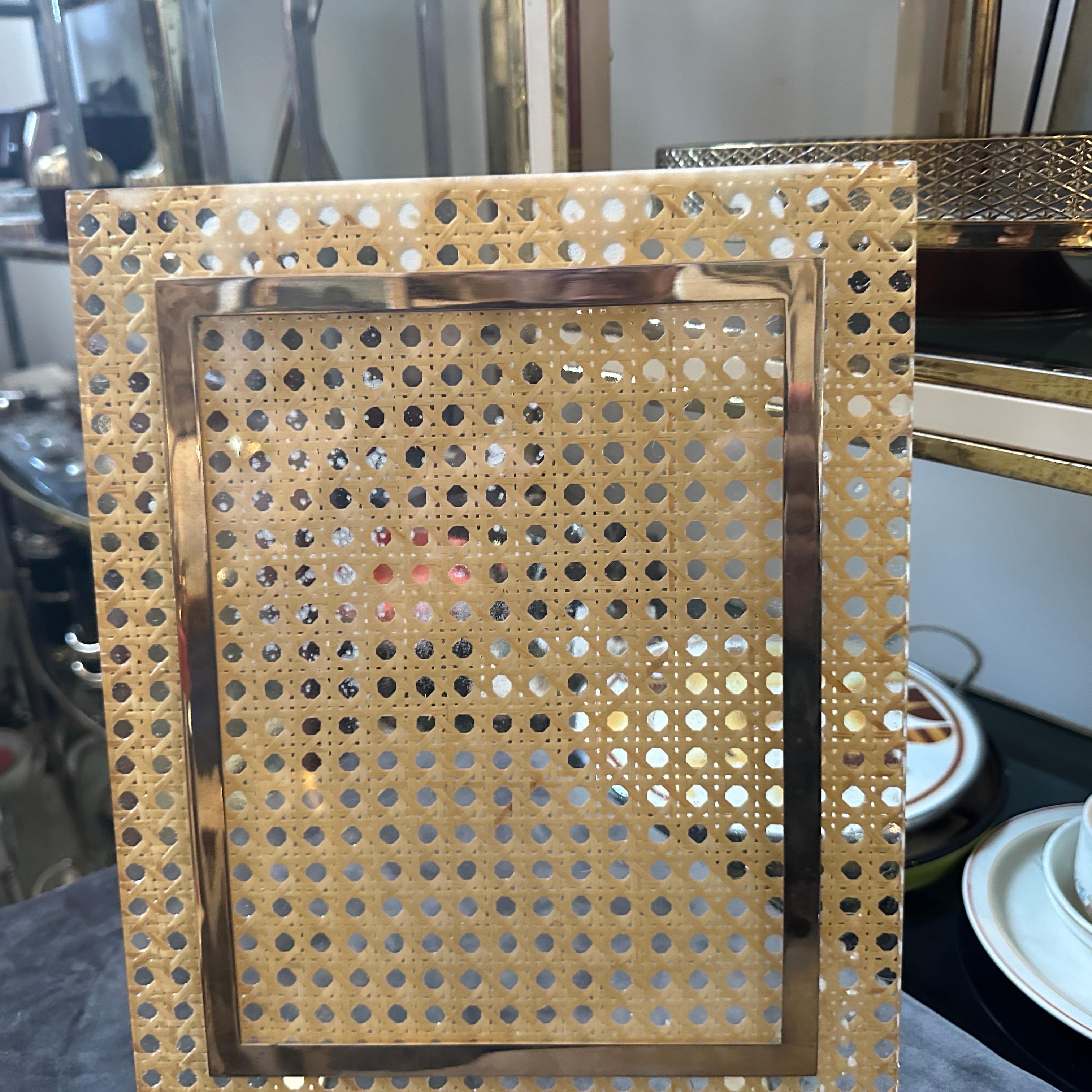 1980s Dior Home Modern Brass, Plexiglass and Vienna Straw Picture Frame In Good Condition In Aci Castello, IT