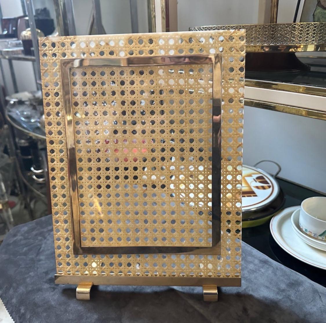 1980s Dior Home Modern Brass, Plexiglass and Vienna Straw Picture Frame In Good Condition In Aci Castello, IT