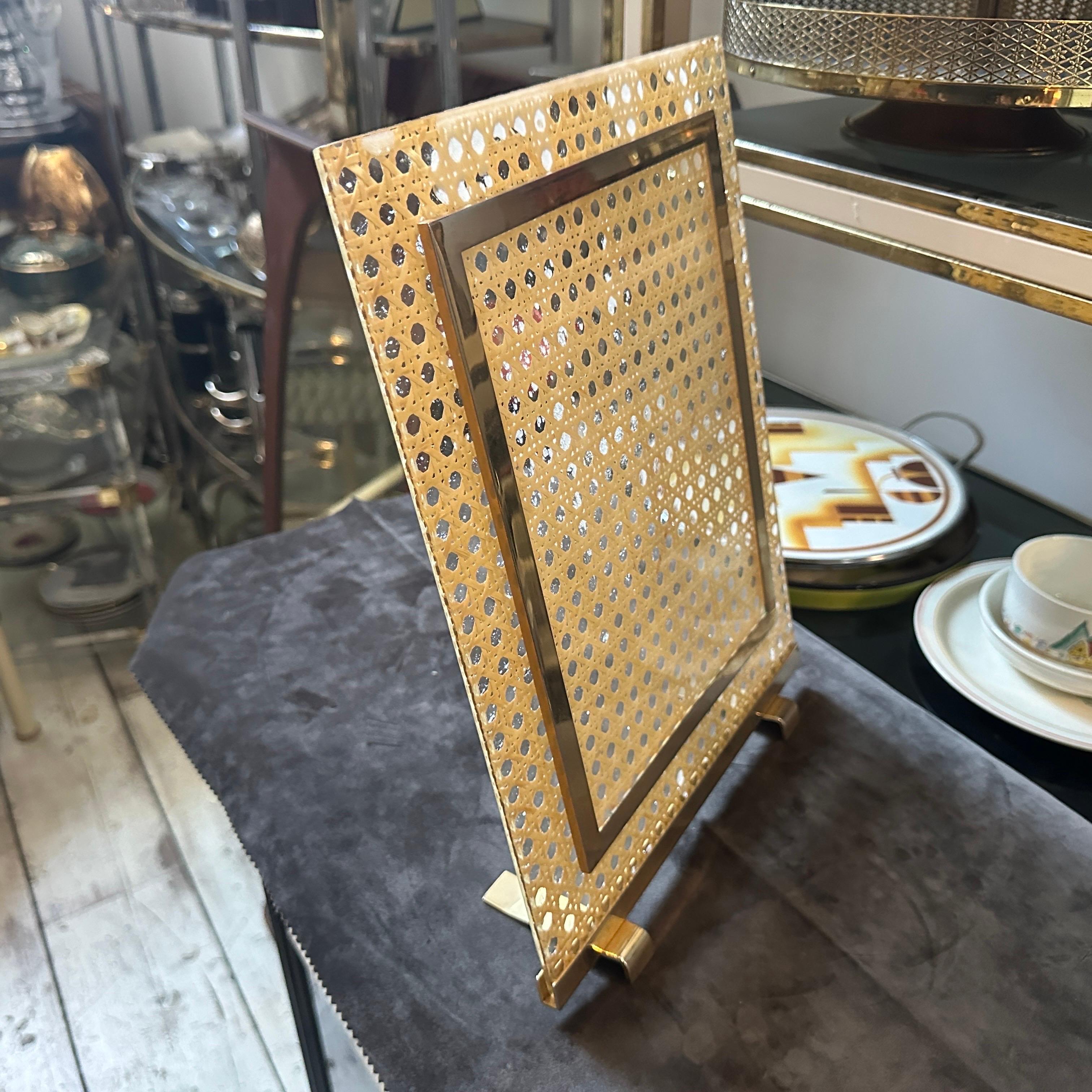 1980s Dior Home Modern Brass, Plexiglass and Vienna Straw Picture Frame 1