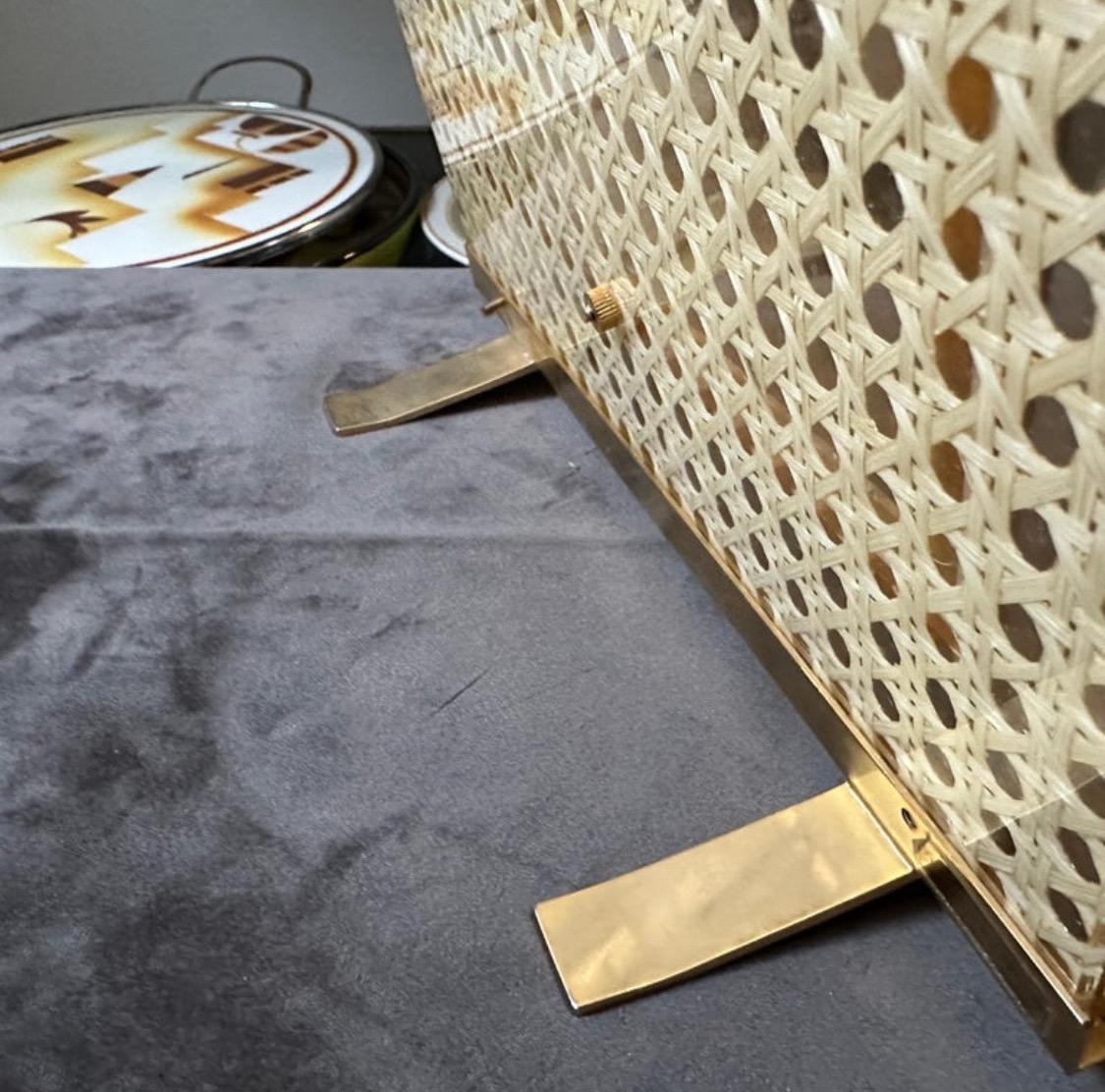 1980s Dior Home Modern Brass, Plexiglass and Vienna Straw Picture Frame 1