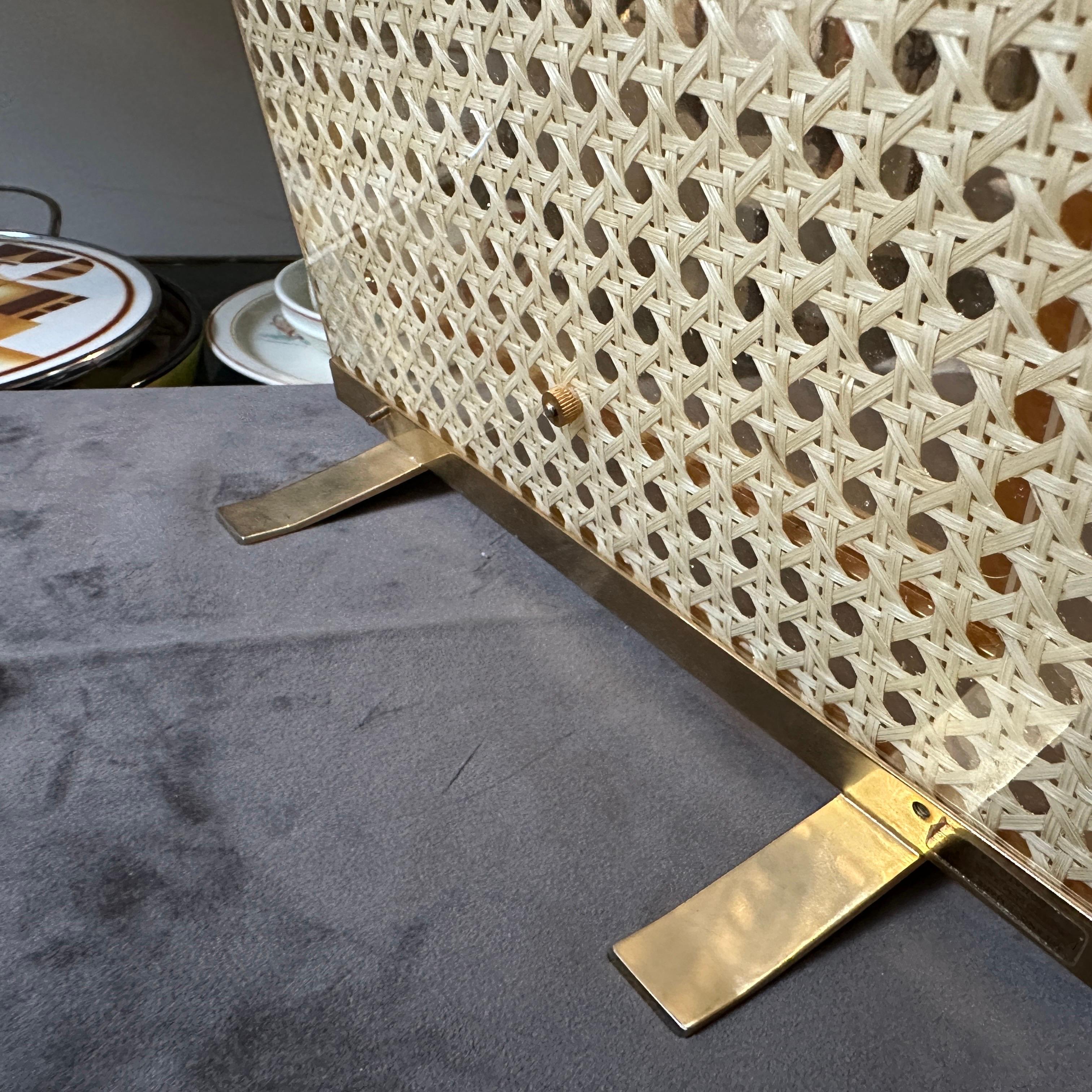 1980s Dior Home Modern Brass, Plexiglass and Vienna Straw Picture Frame 3