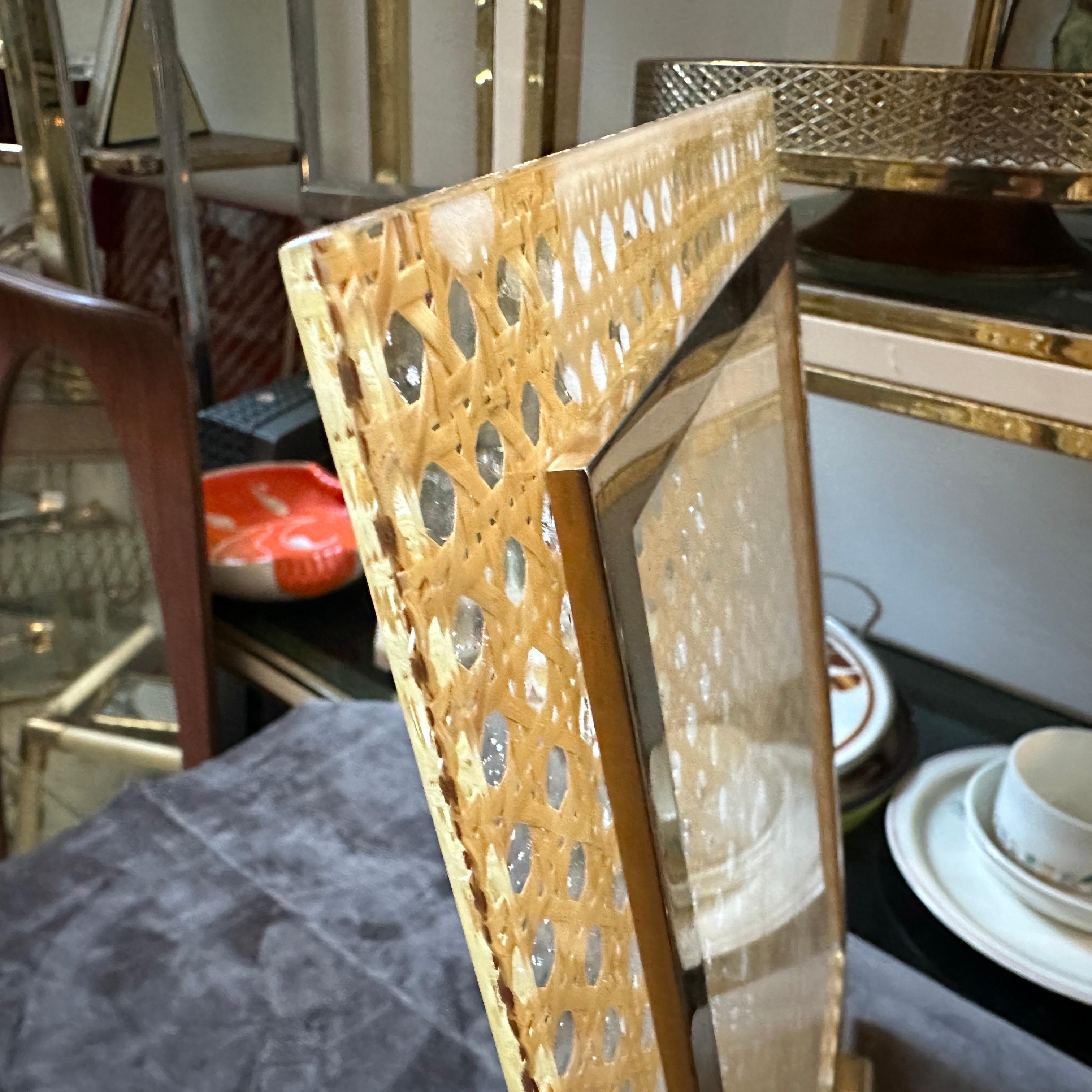 1980s Dior Home Modern Brass, Plexiglass and Vienna Straw Picture Frame 4
