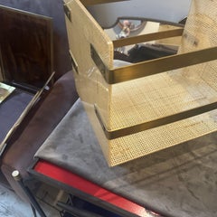 1980s Dior Home Style Mid-Century Modern Brass and Wicker Magazine Stand