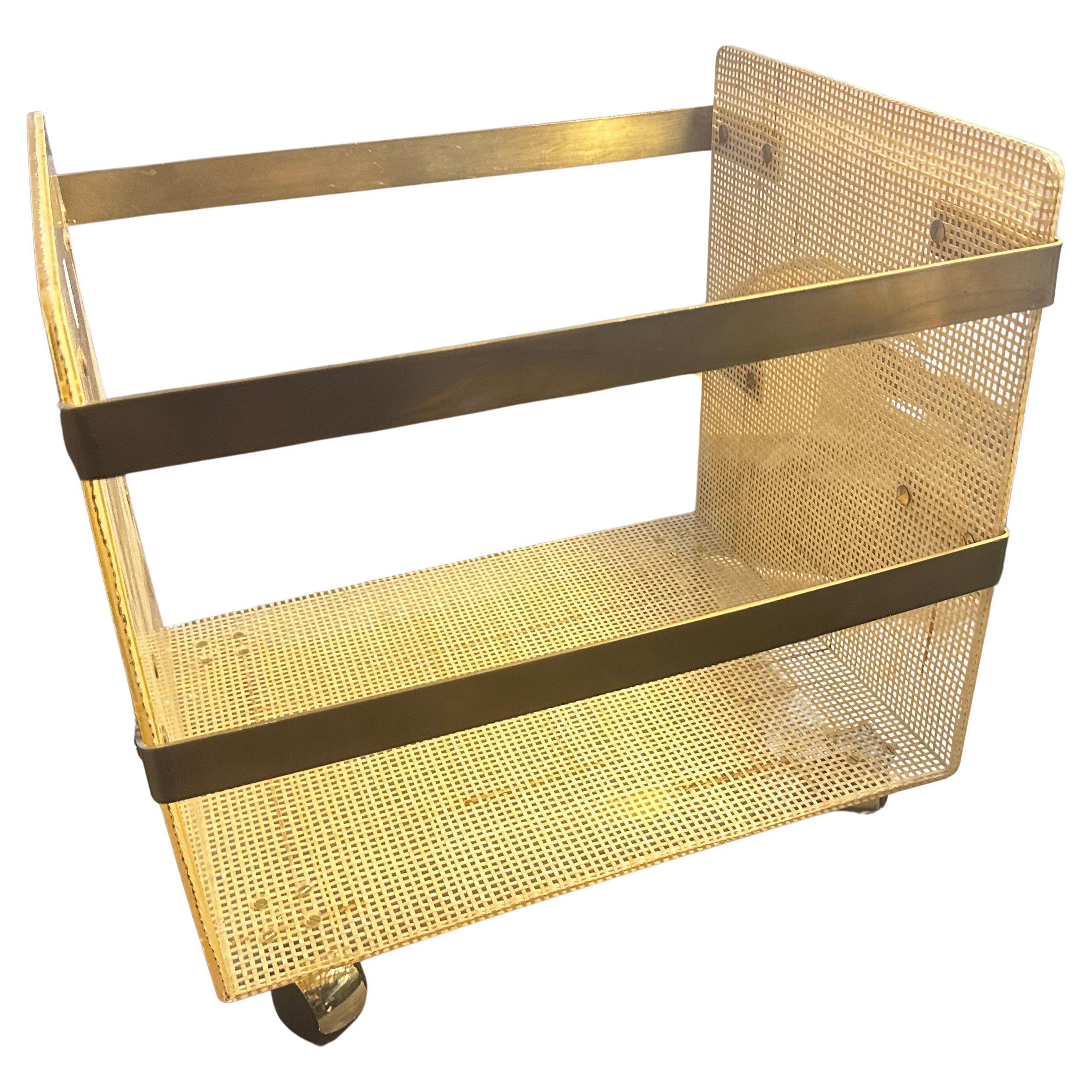 1980 Dior Home Style Mid-Century Modern Porte-revues en laiton et osier