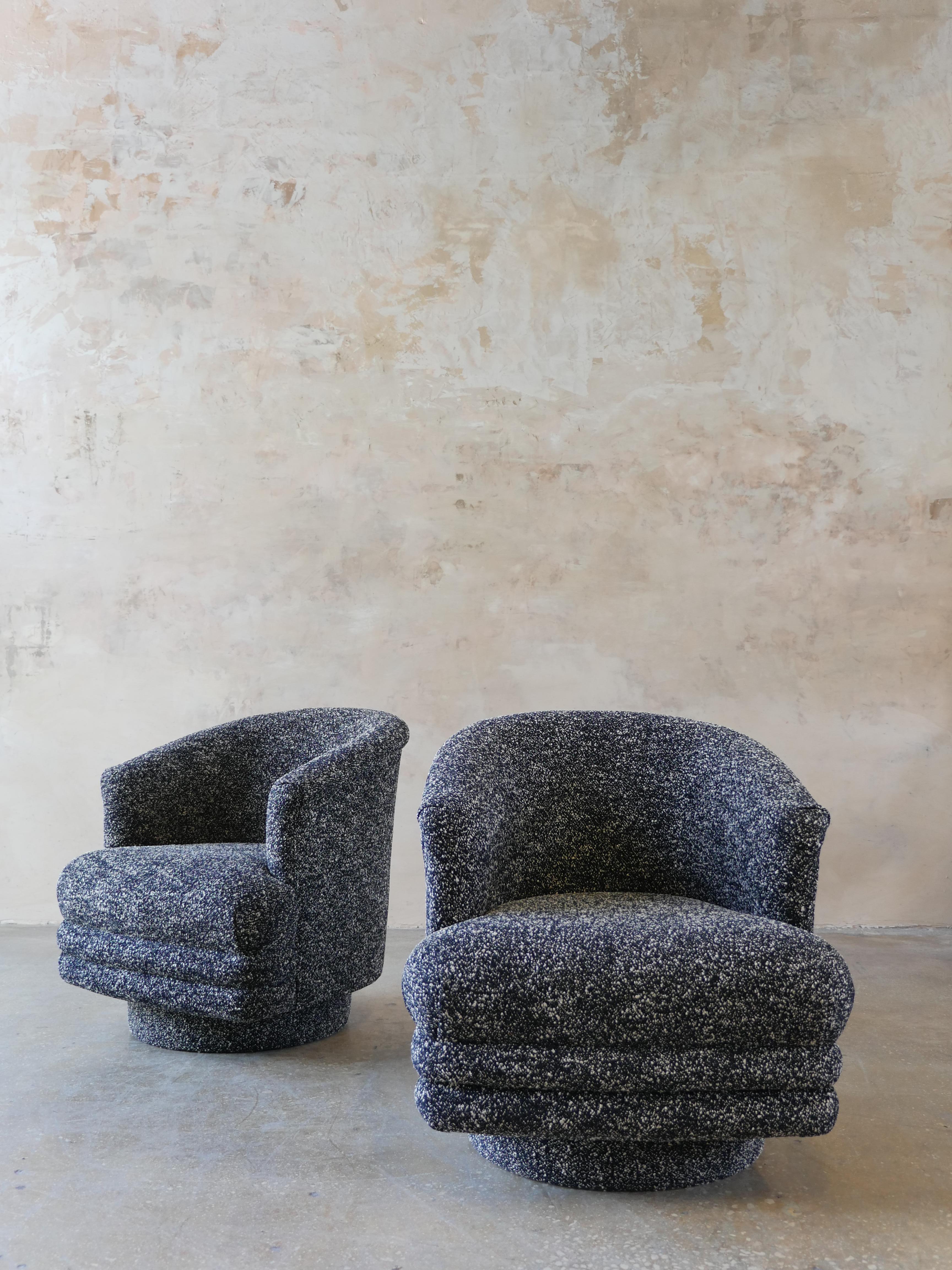 Chenille 1980s Directional Furniture Designer Swivel Chairs, Set of 2 For Sale