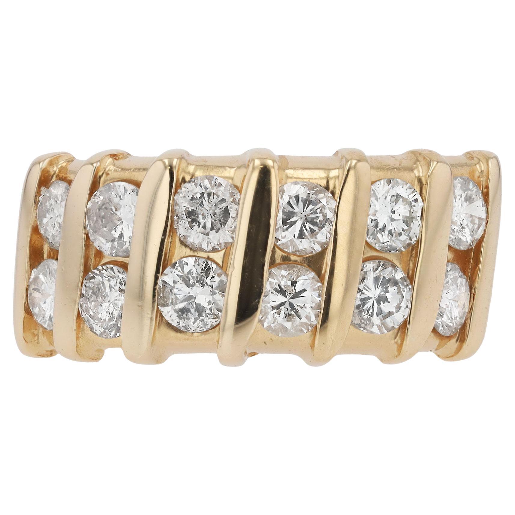 1980
s Disco Glam Diamond 14K Yellow Gold Band