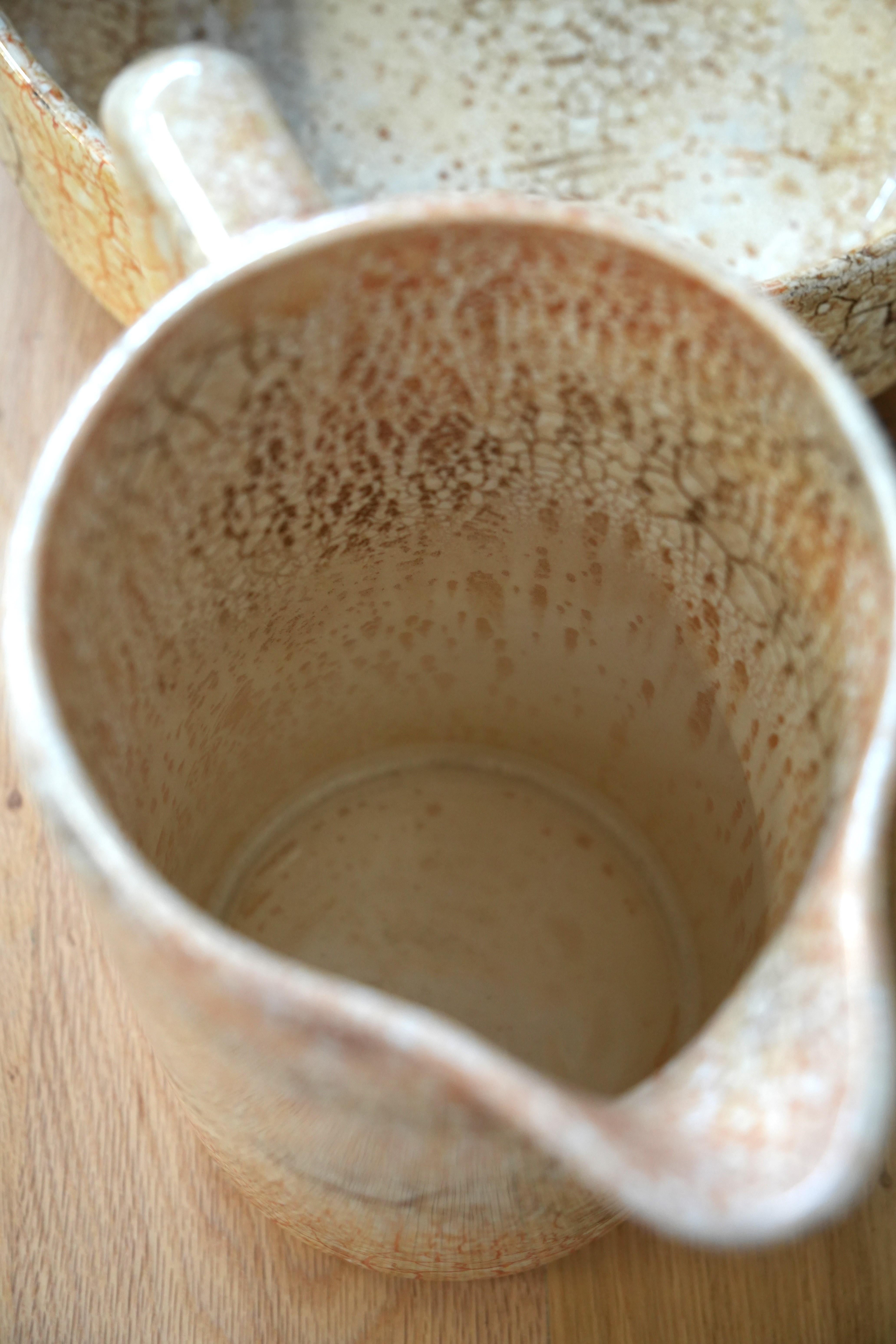 1980s Ditmar Urbach Crackle Pitcher & Bowl - Czech Ceramic Art In Good Condition For Sale In Manzano, IT