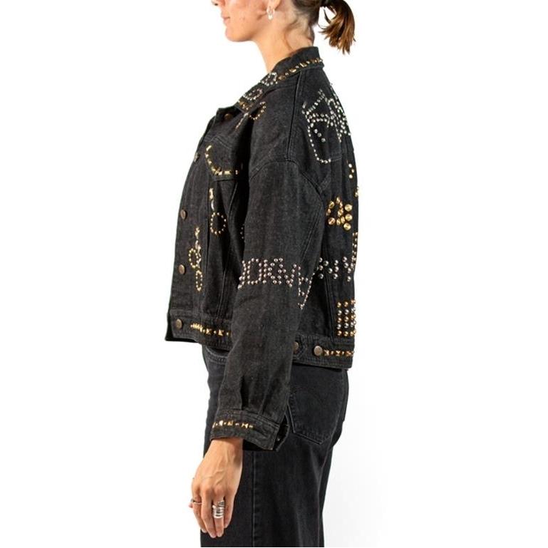 1980S DKNY Black Cotton Denim Studded 1988 Jacket For Sale 1