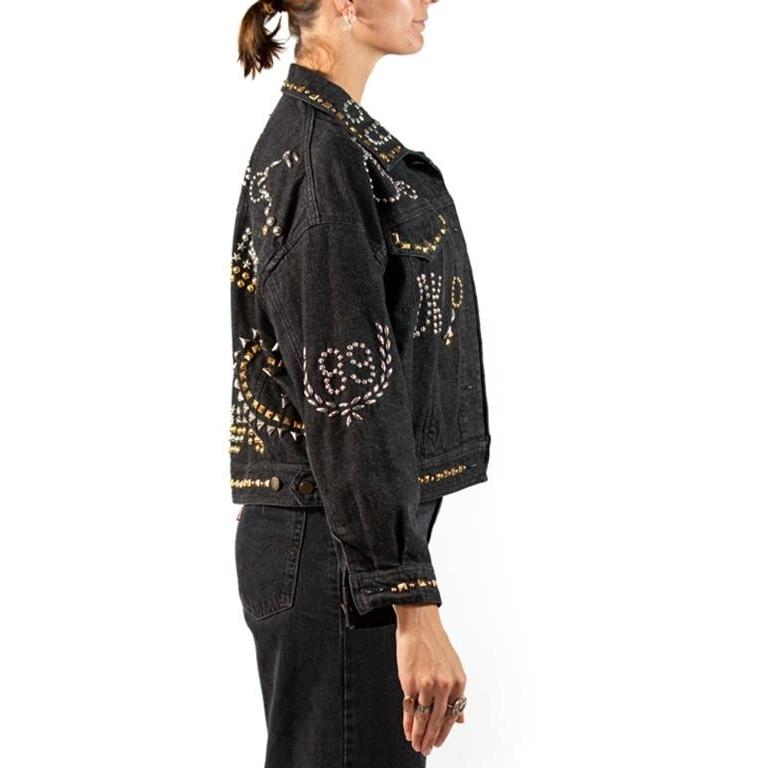 1980S DKNY Black Cotton Denim Studded 1988 Jacket For Sale 2