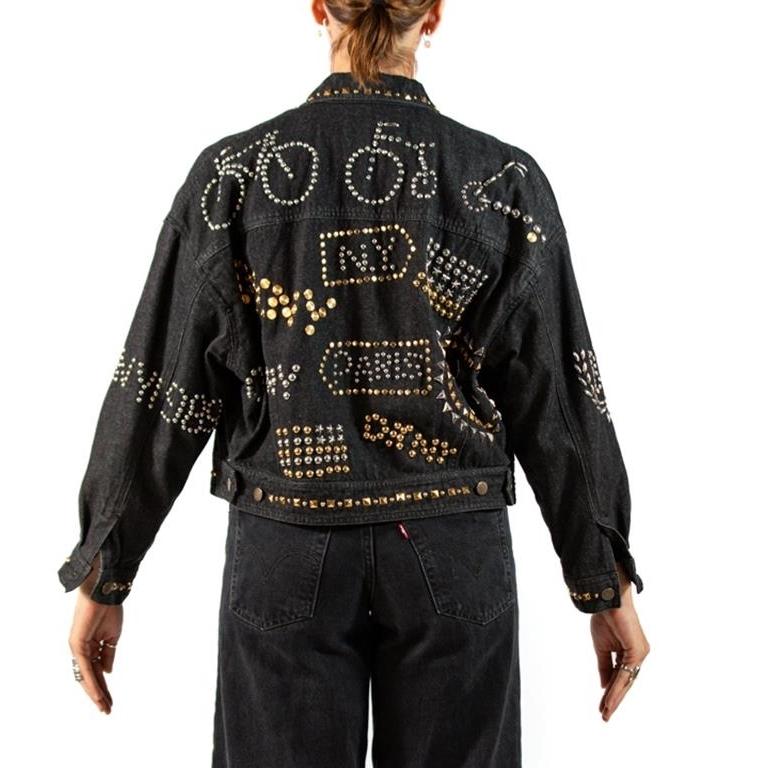 1980S DKNY Black Cotton Denim Studded 1988 Jacket For Sale 3