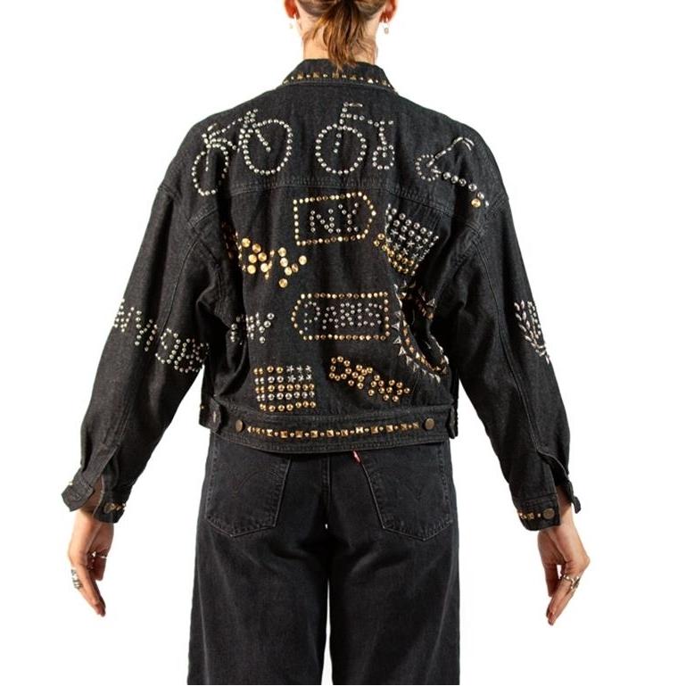 1980S DKNY Black Cotton Denim Studded 1988 Jacket For Sale 4