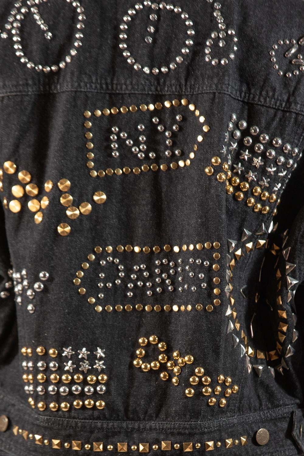 1980S DKNY Black Cotton Denim Studded 1988 Jacket For Sale 6