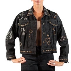 1980S DKNY Black Cotton Denim Studded 1988 Jacket