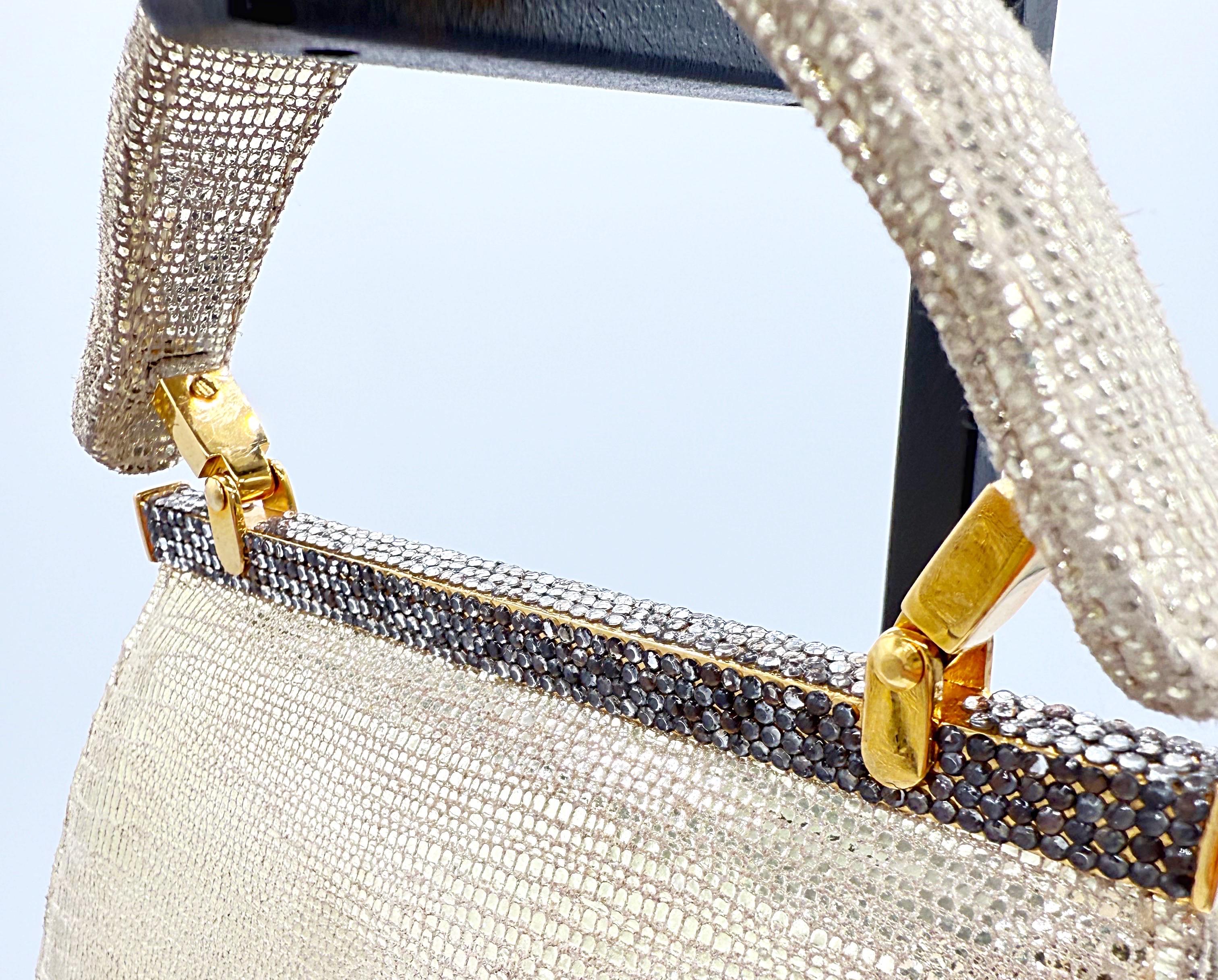 1980s does 1960s Gold Metallic Embossed Lizard Rhinestone Eveinng Handbag Purse For Sale 3