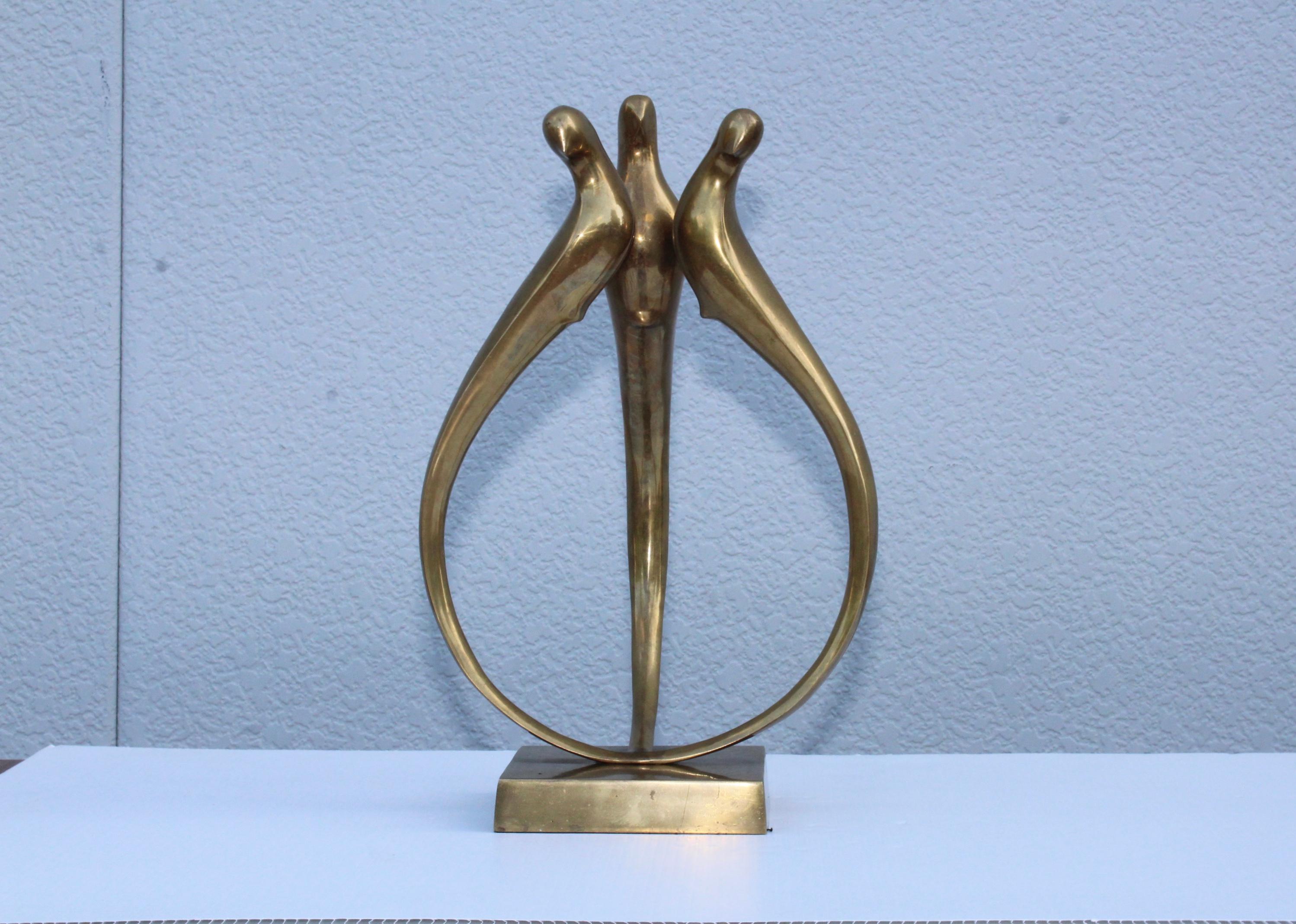 Stunning 1980s modern large brass 3 birds sculpture Dolbi Cashier.