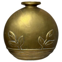 1980s Dolbi Cashier Brass Vase with Embossed Floral Motif – Vintage Art Deco