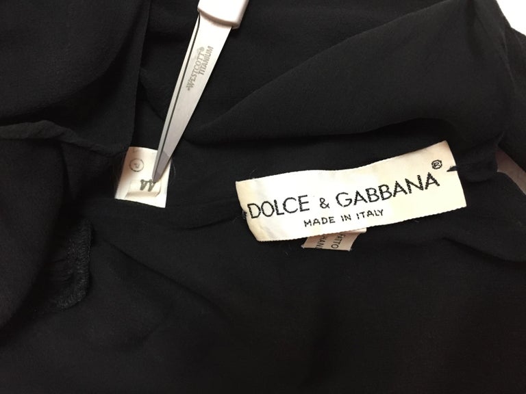 1980's Dolce and Gabbana Sheer Black Silk Rose Floral Embellished Long ...