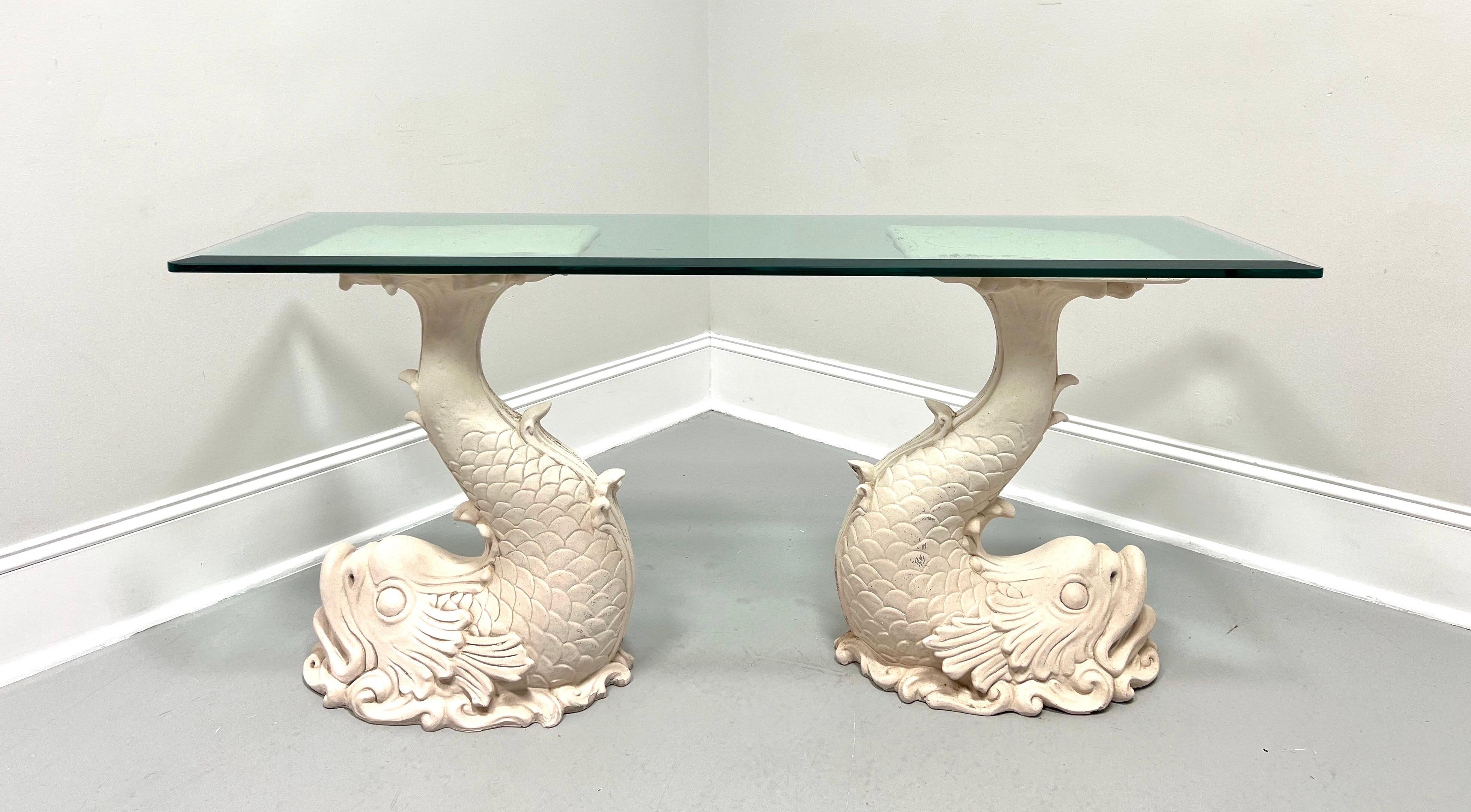 1980's Dolphin Shaped Painted Resin Beveled Glass Top Console Sofa Table en vente 4