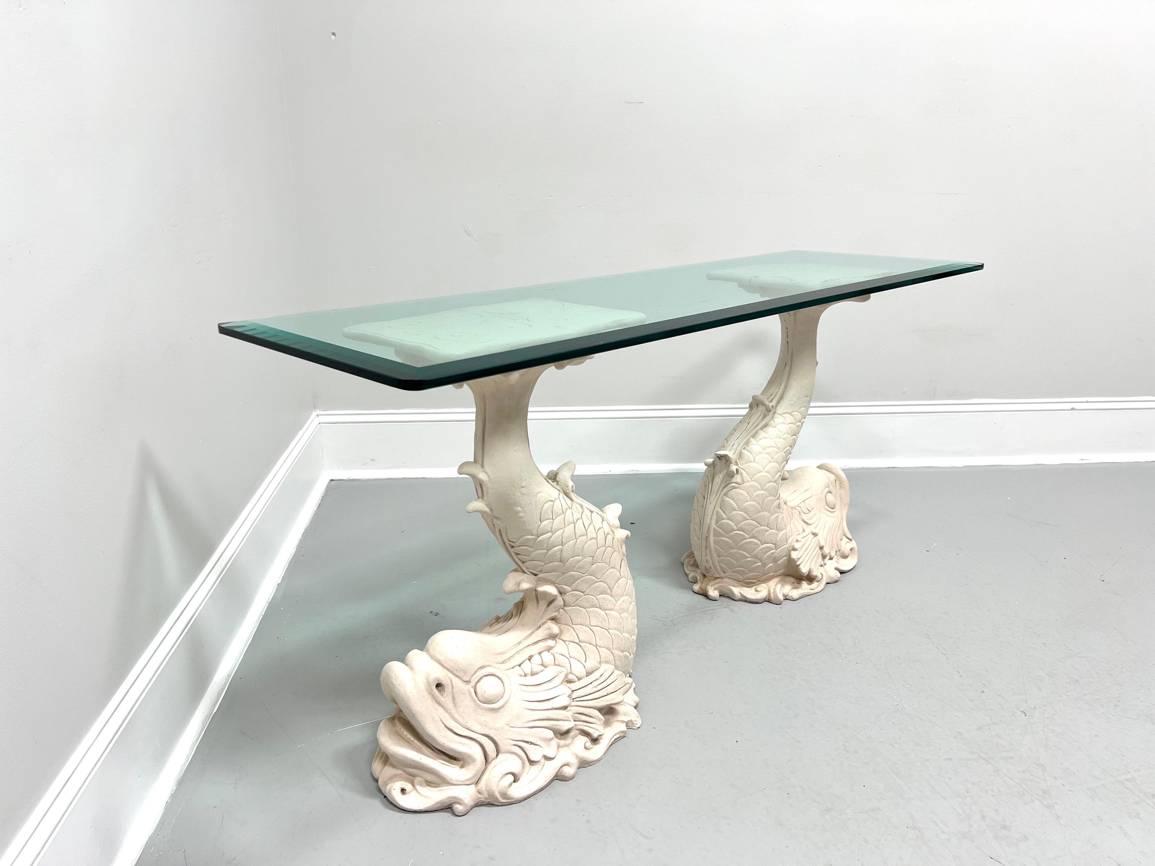 Other 1980's Dolphin Shaped Painted Resin Beveled Glass Top Console Sofa Table For Sale