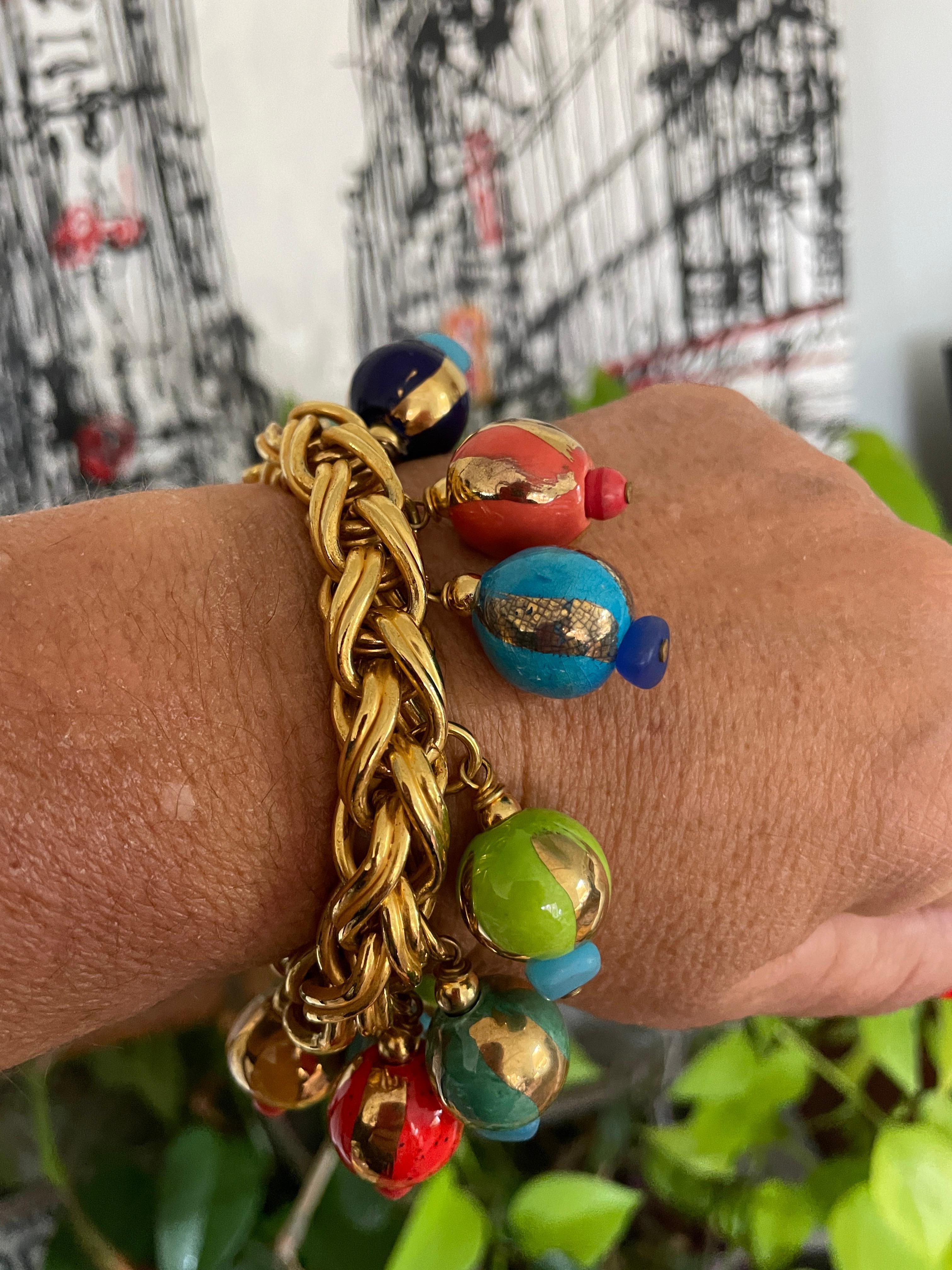 Women's Dominique Aurientis French Hand Painted Beaded bracelet 1980s For Sale