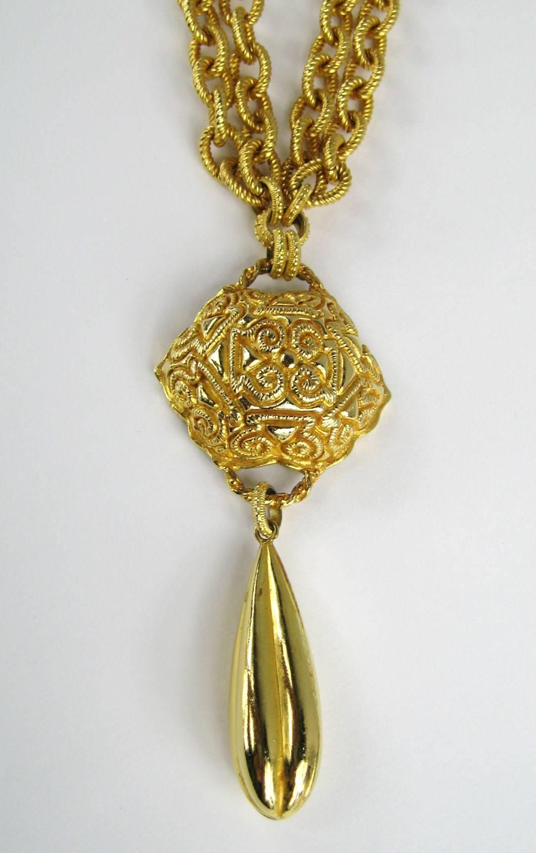 1980s Dominique Aurientis Gold Gilt Drop Necklace New, Never Worn  In New Condition For Sale In Wallkill, NY