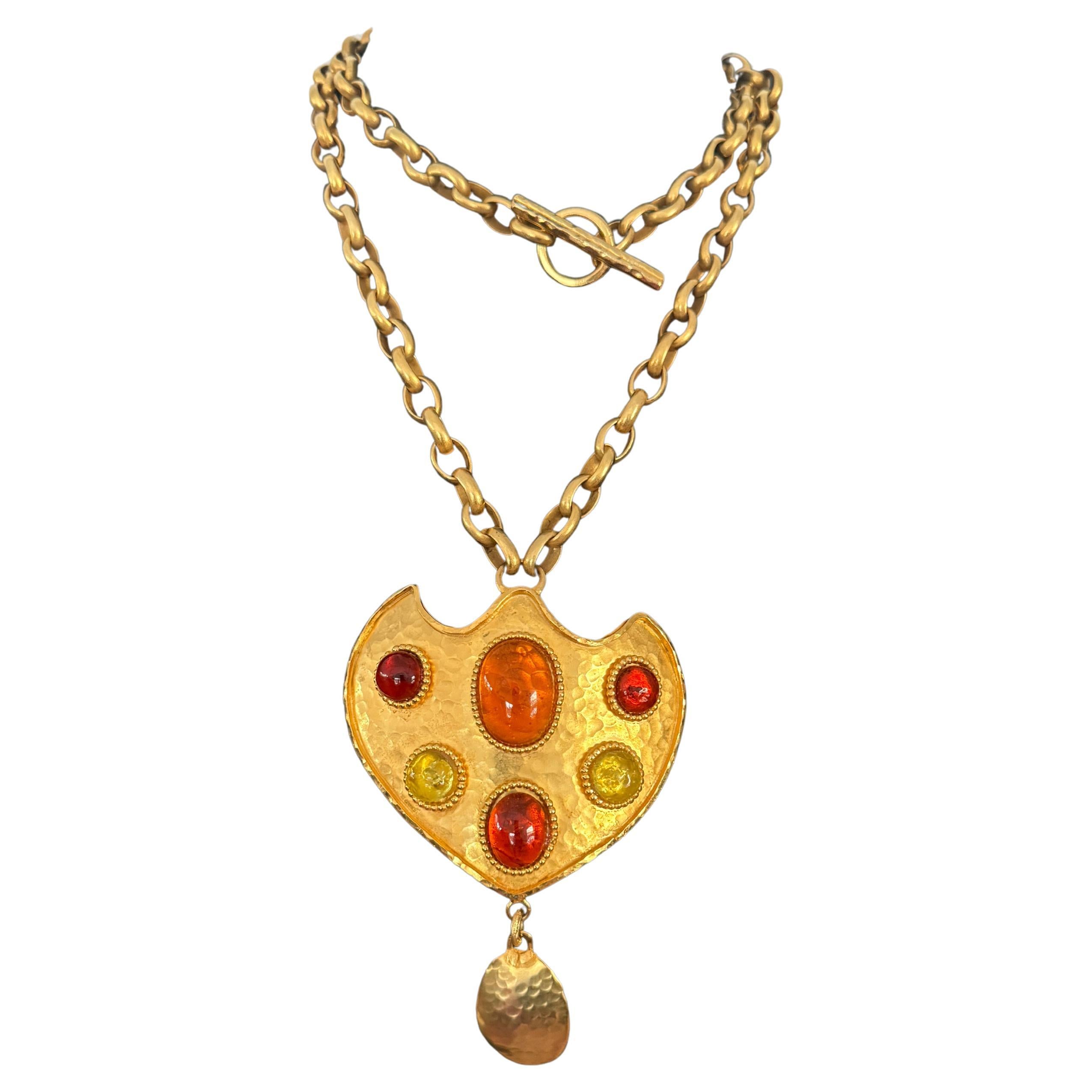 1980
s Dominique Aurientis gripoix glass Shield Necklace New, Never Worn For Sale