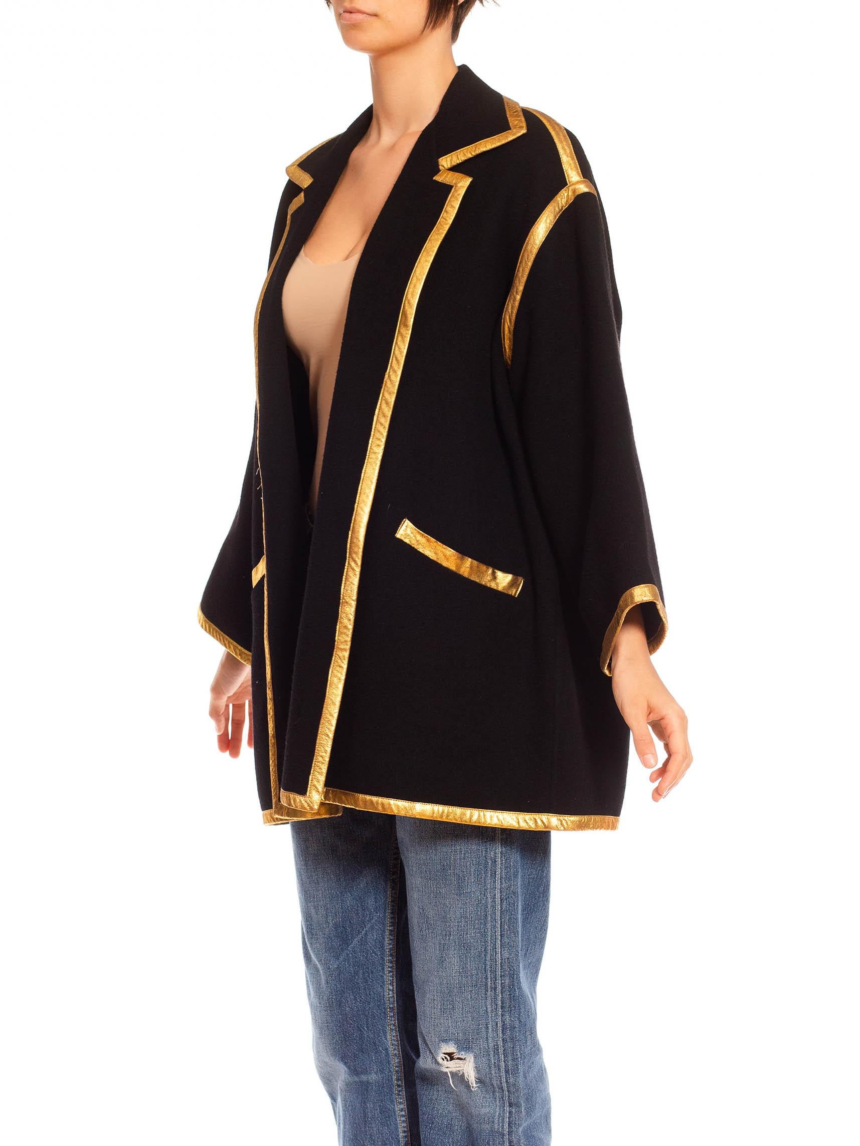 1980S Donna Karan Black Wool Coat With Gold Trimmings 2