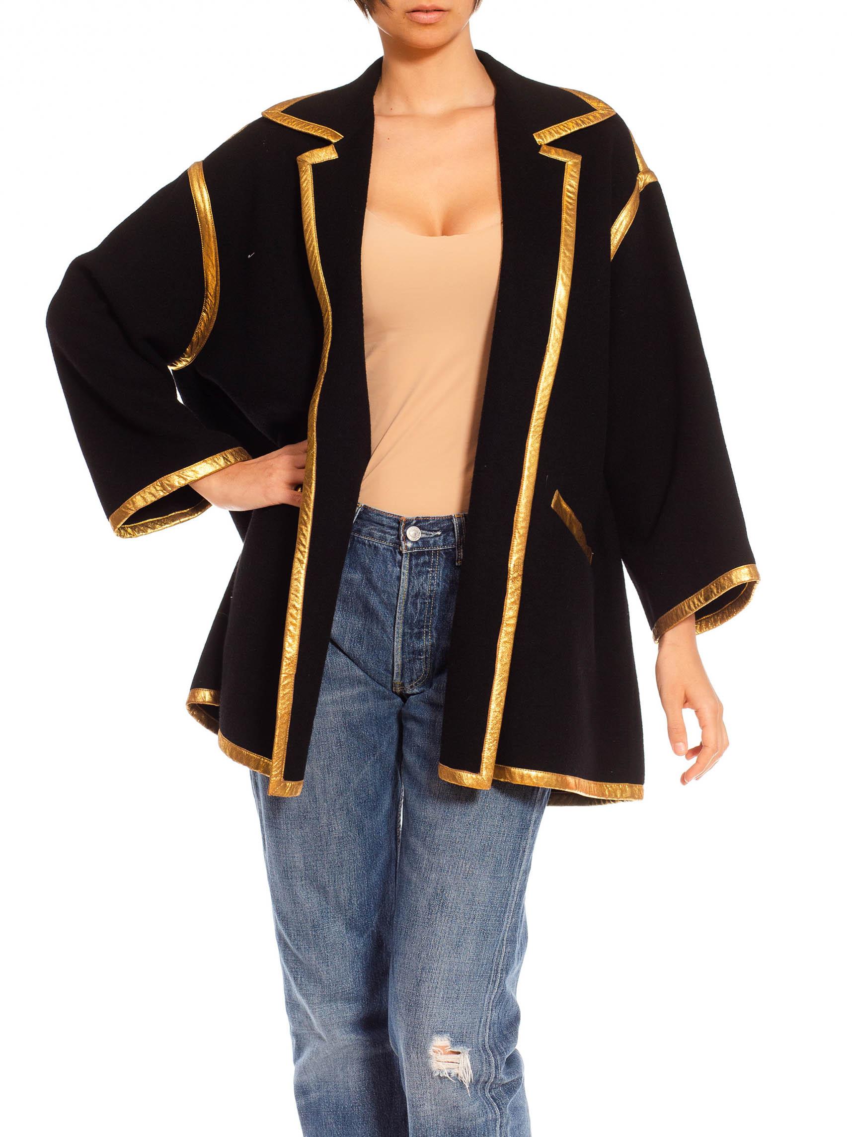 1980S Donna Karan Black Wool Coat With Gold Trimmings 3