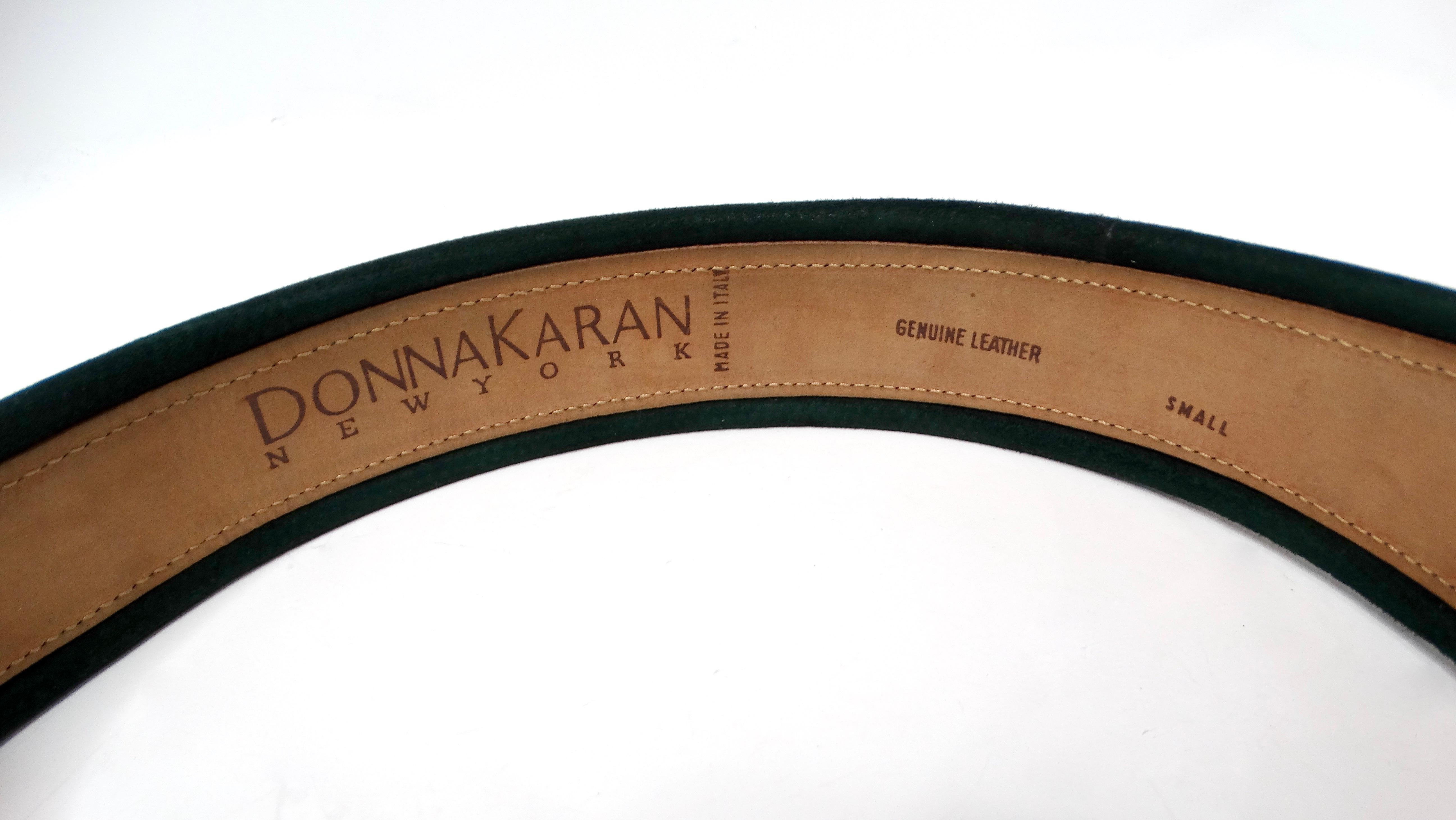 Women's 1980s Donna Karan Dark Green Suede Leather Chunk Waist Belt