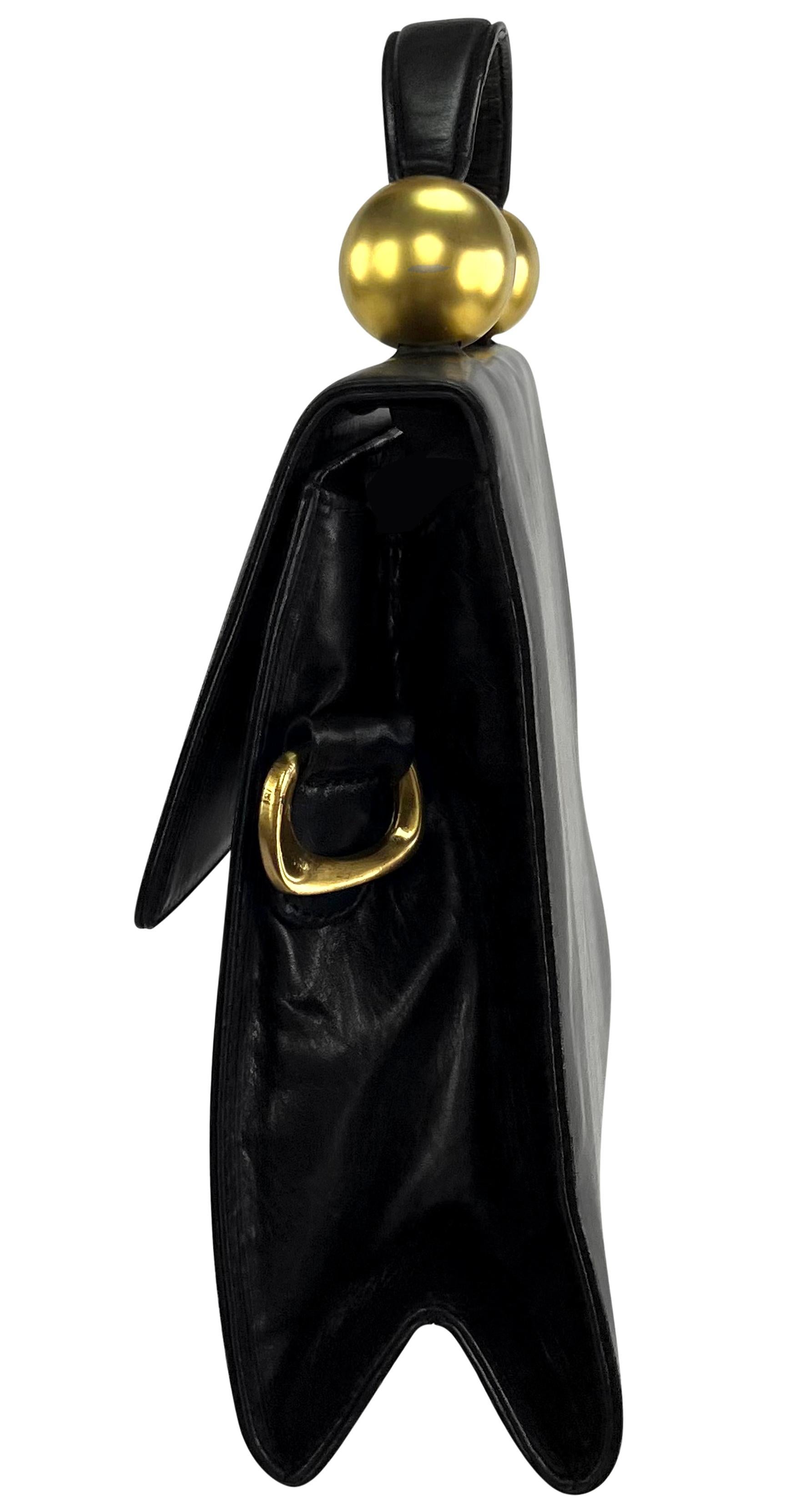 De las mujeres Bolso Crossbody de asa superior de piel negra Donna Karan Gold Bauble de los años 80 en venta