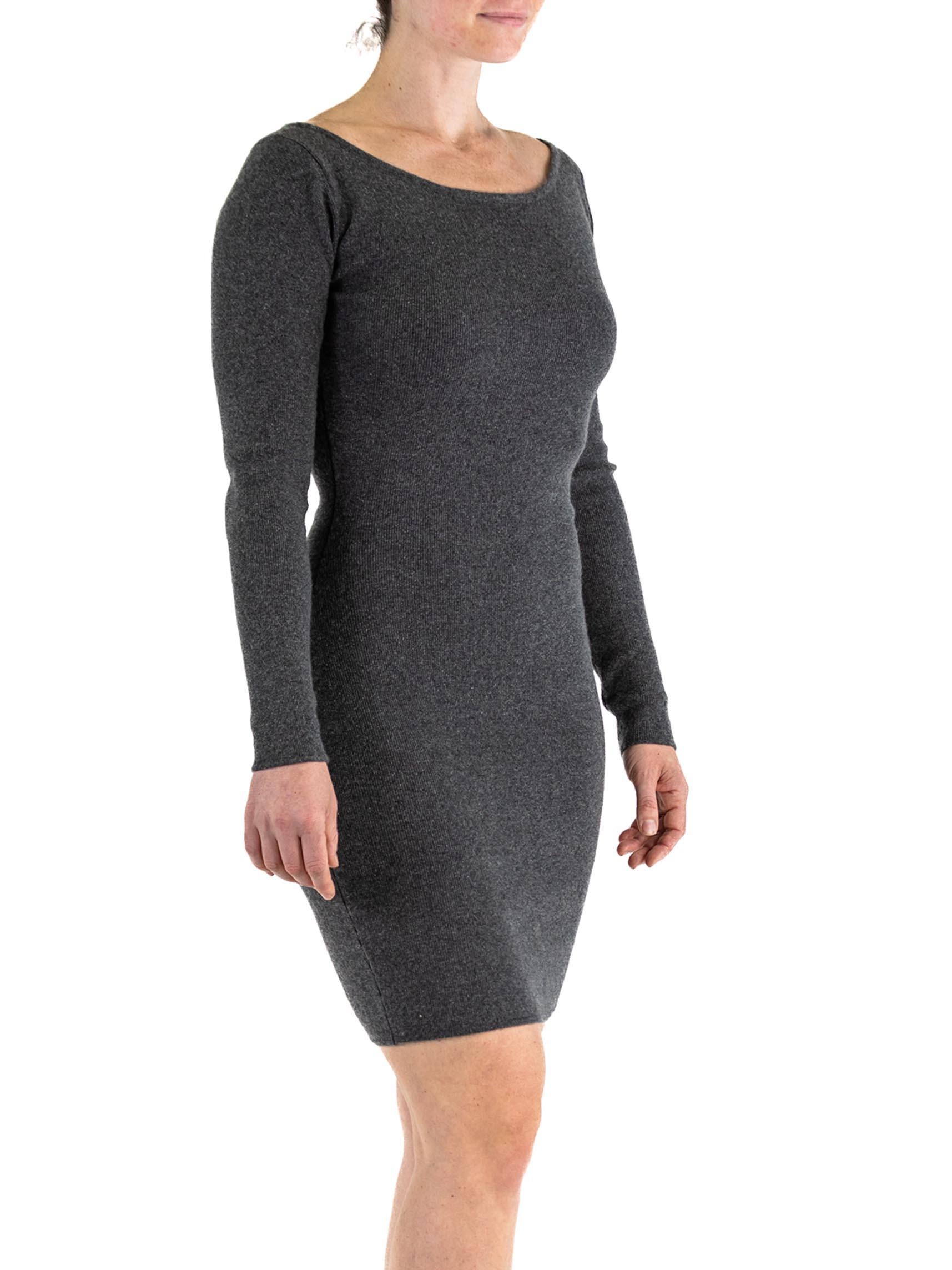 1980S DONNA KARAN Grey Wool Knit Body-Con Sweater Dress For Sale 5