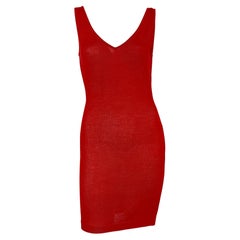 1980s Donna Karan Sheer Red Bodycon V Neck Cocktail Dress