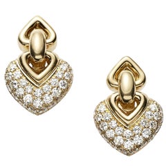 1980s Doppio Cuori Diamond and 18 Carat Yellow Gold Earrings by Bvlgari