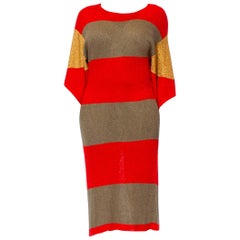 1980S DOROTHÉE BIS Lipstick Red Viscose Blend Knit Dress With Gold Lurex Sleeves