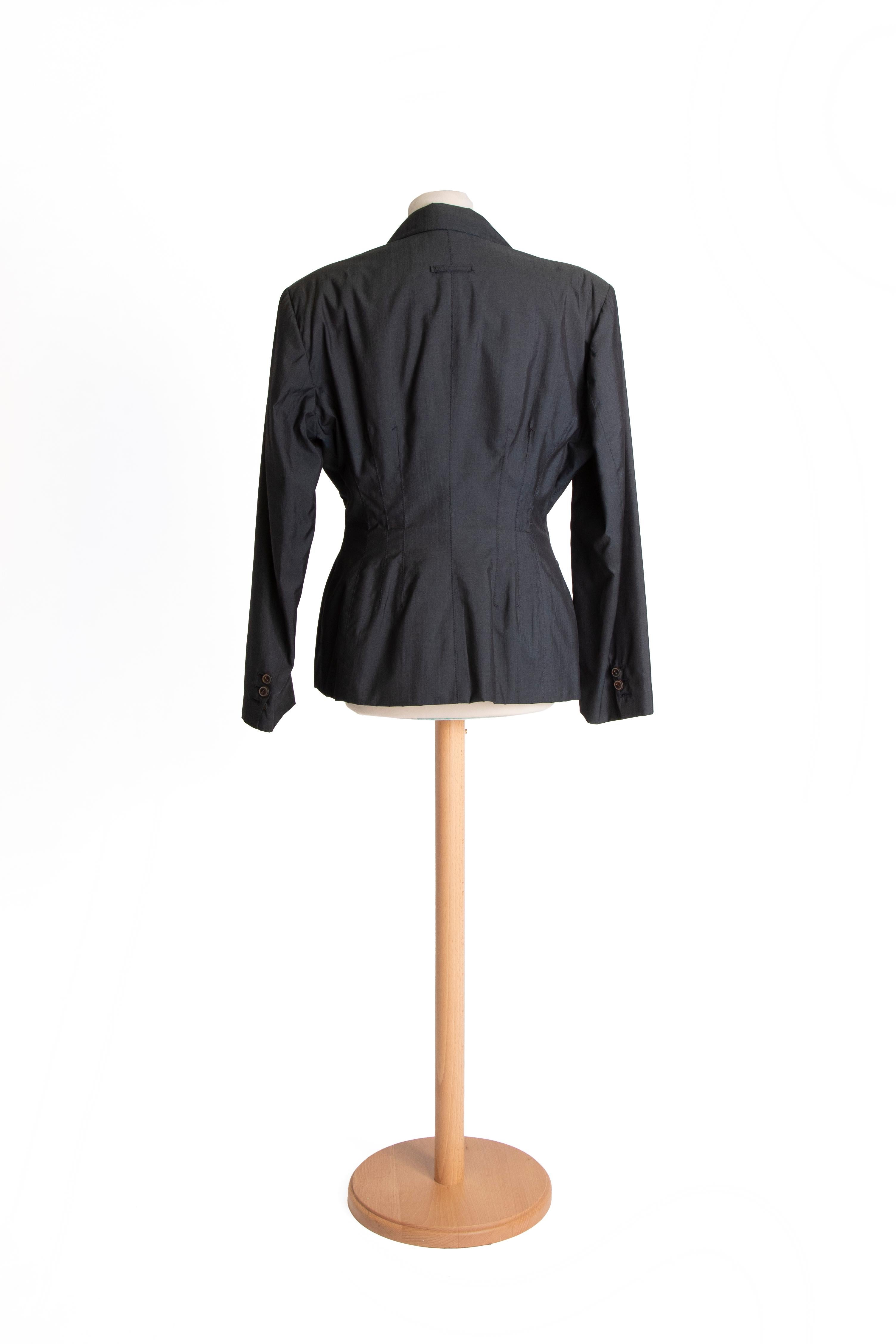 1980s Double-breasted charcoal fitted Jean Paul Gaultier blazer In Excellent Condition For Sale In Milano, IT
