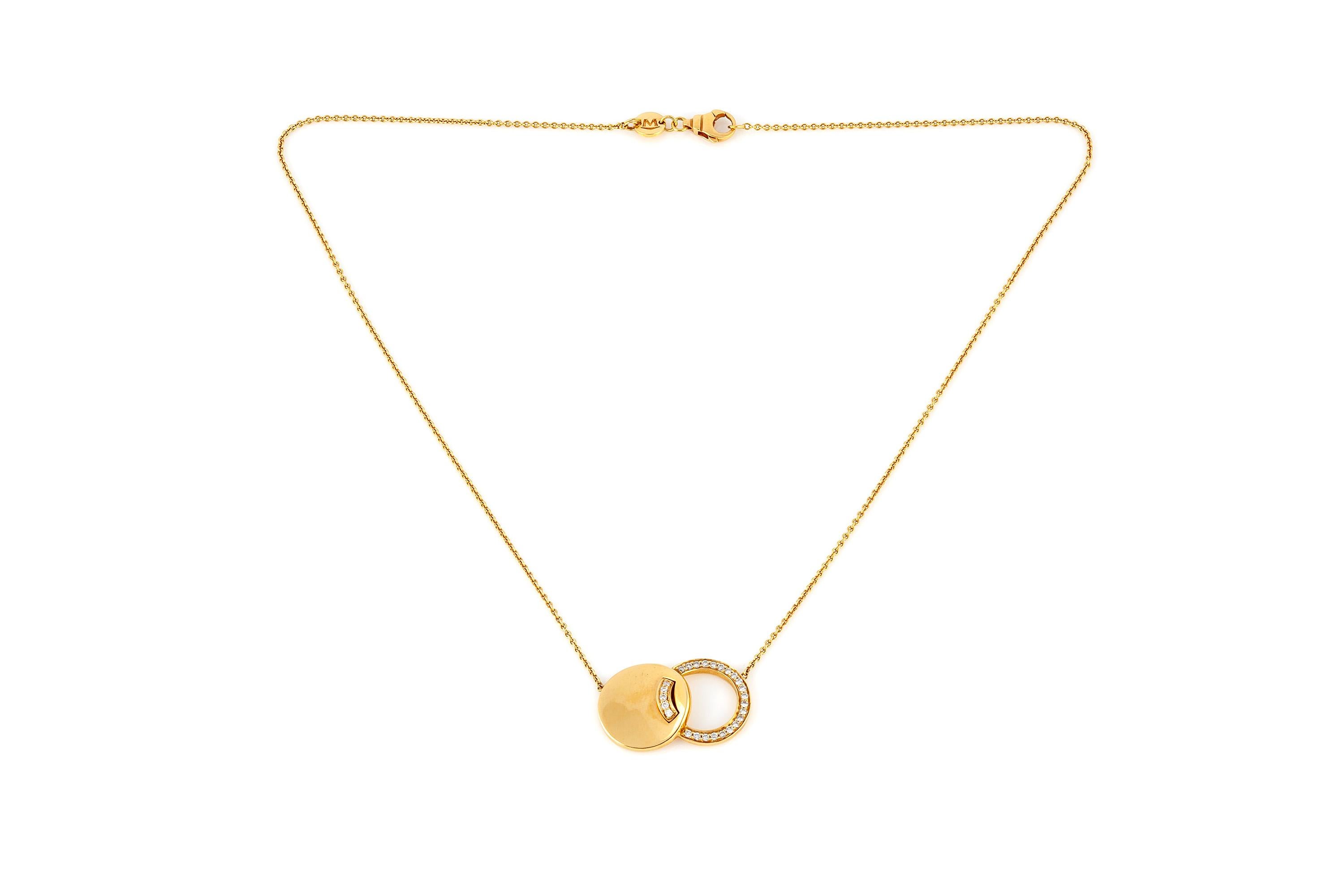 The pendant is finely crafted in 18k yellow gold with diamonds weighing approximately total of 0.50 carat and the total necklace is finely crafted in 7.2 dwt.
Circa 1980.