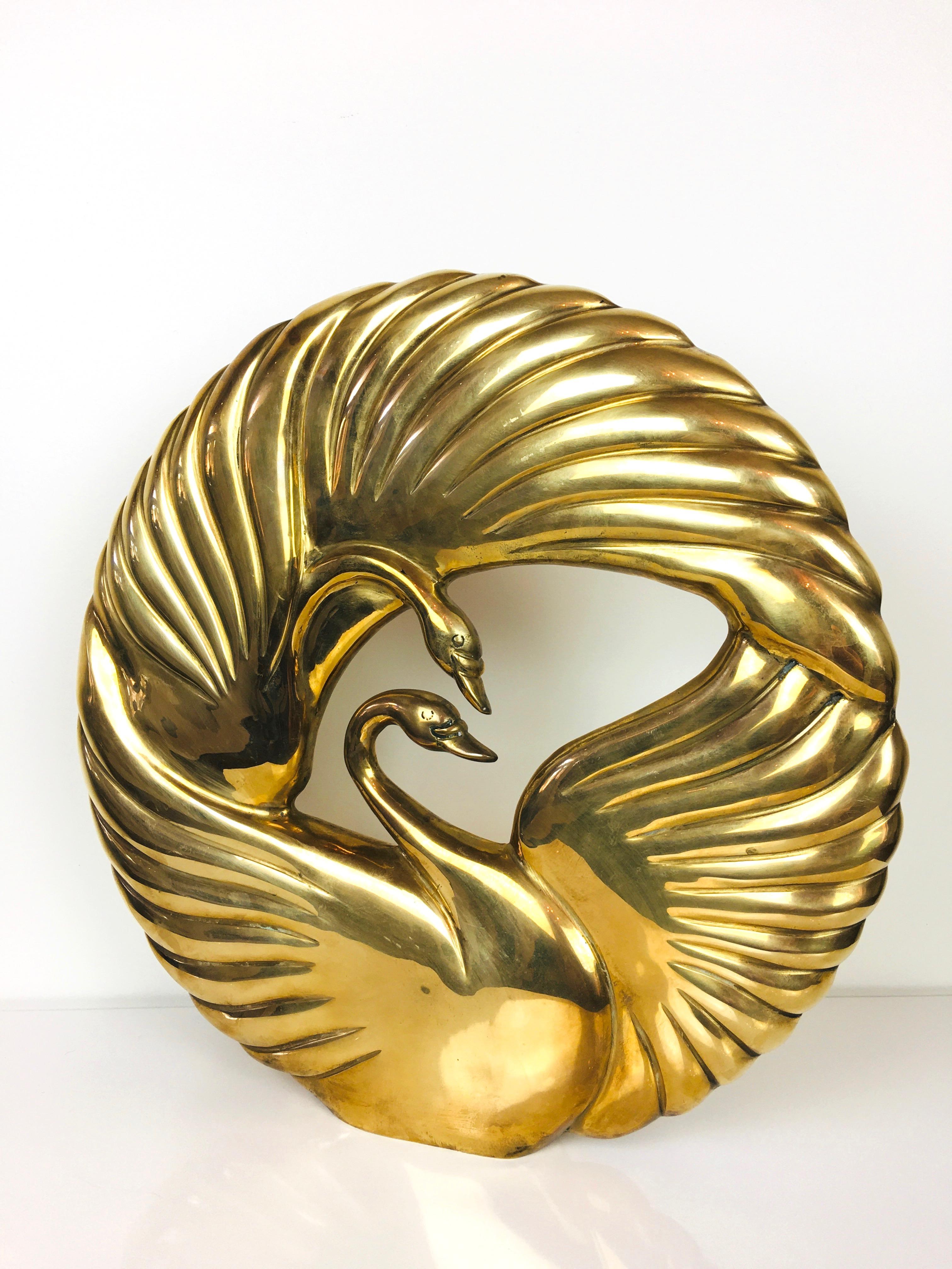 Unknown 1980s Double Swan Dolbi Cashier Vintage Brass Table Sculpture