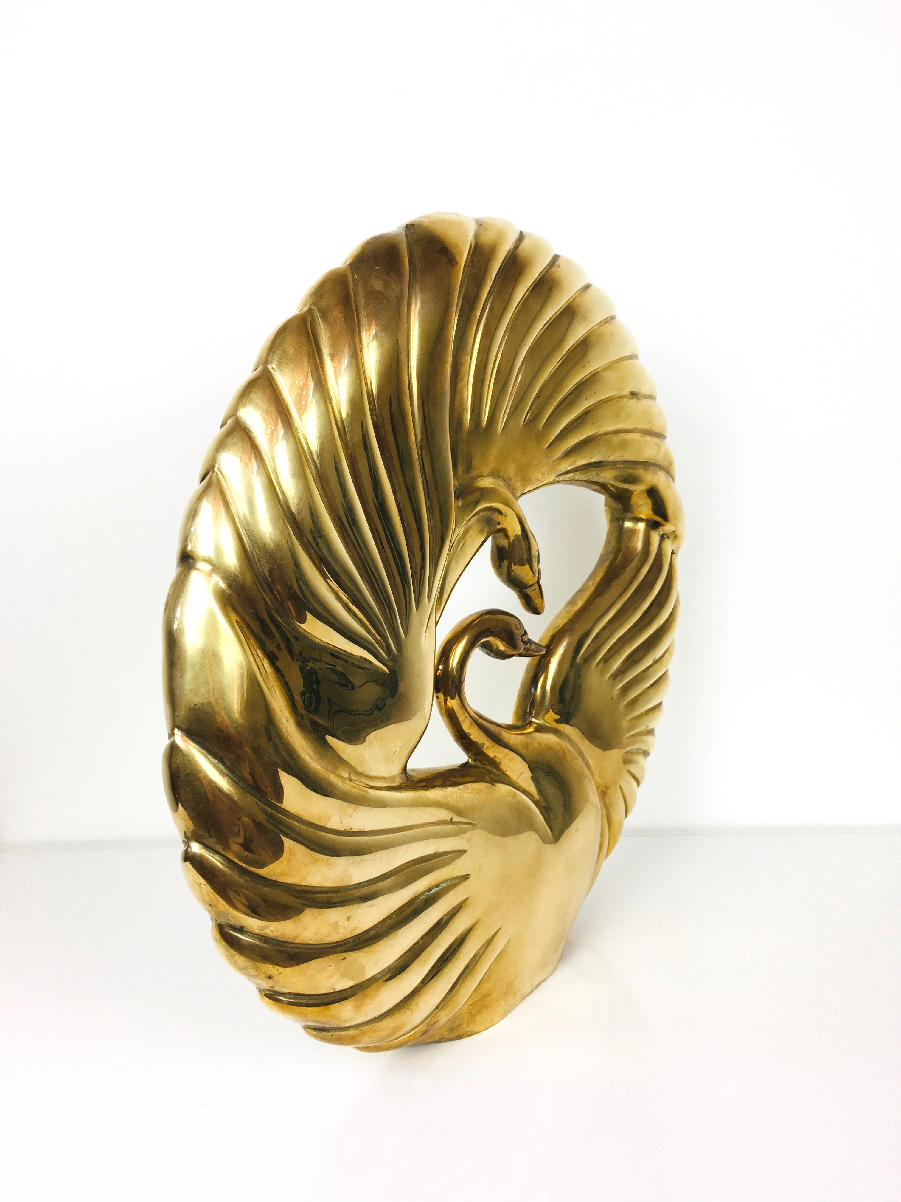 1980s Double Swan Dolbi Cashier Vintage Brass Table Sculpture 1