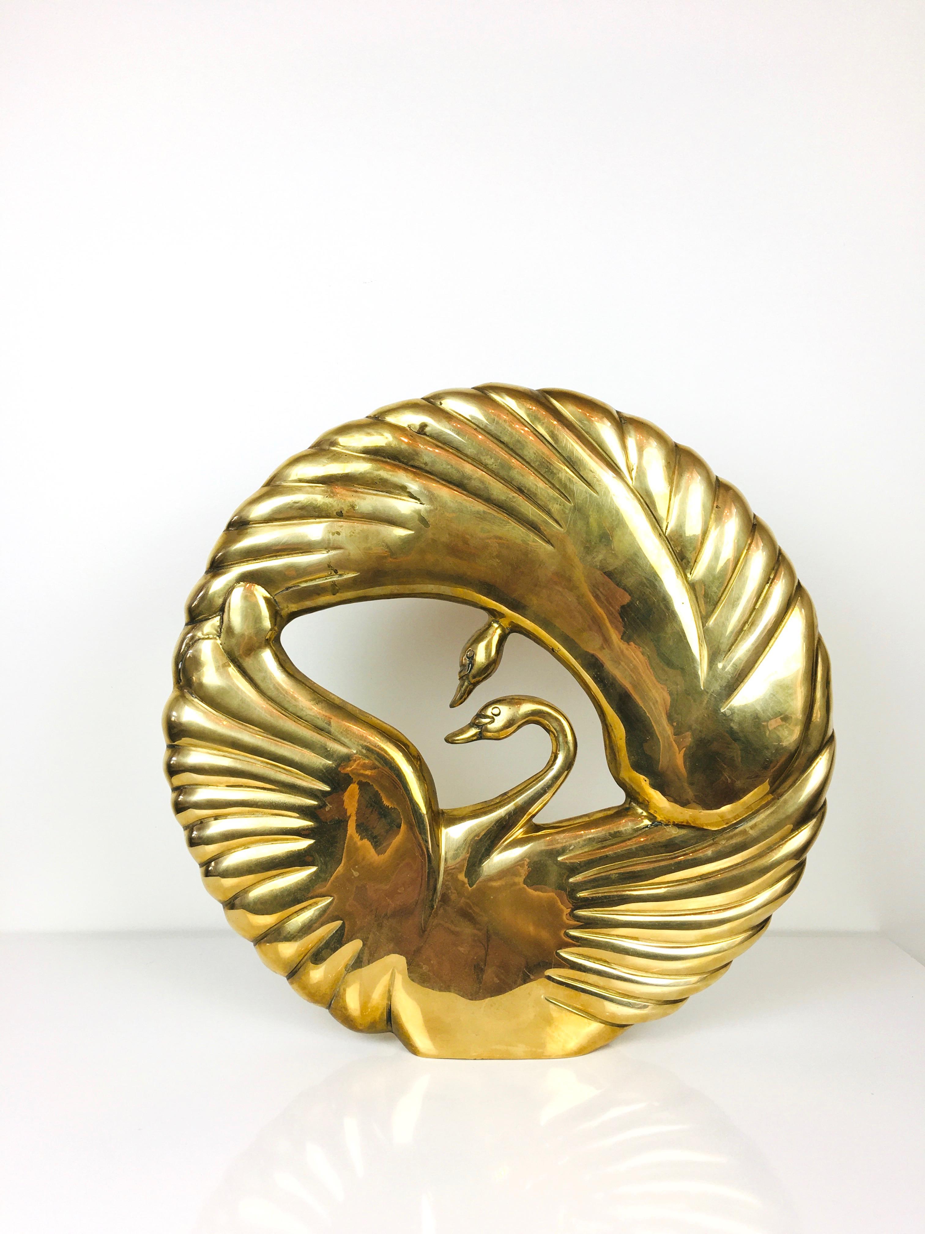 1980s Double Swan Dolbi Cashier Vintage Brass Table Sculpture 2