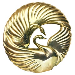 1980s Double Swan Dolbi Cashier Vintage Brass Table Sculpture